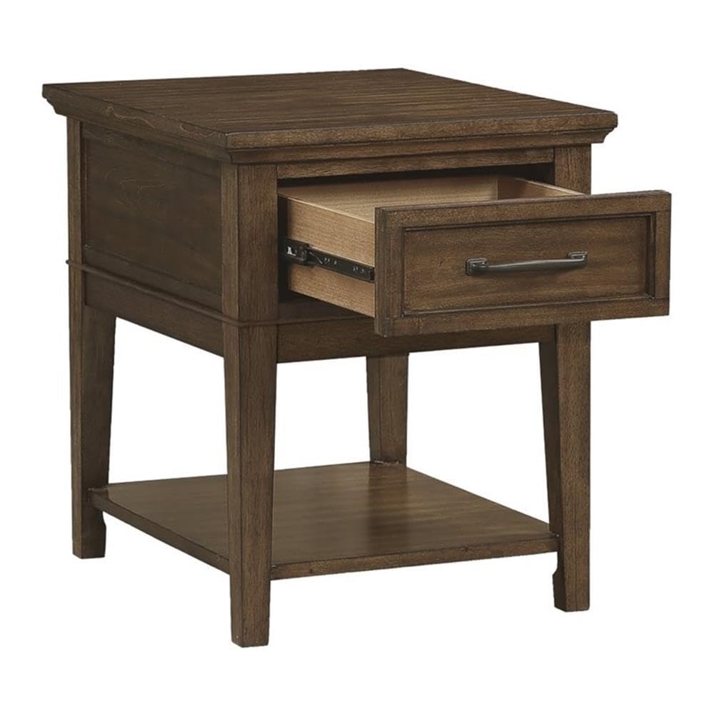 Lexicon Whitley Wood 1 Drawer End Table - Brown Nightstand for Bedroom, Living Room & Office - Compact Side Table with Storage Drawer