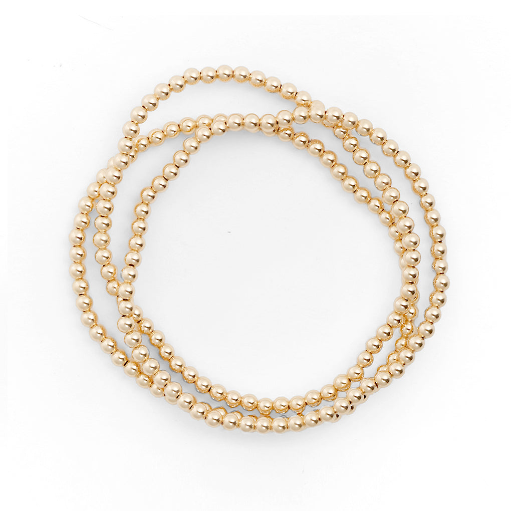 Gara Danielle Elastic Bracelet with 14k Gold Filled 3mm Beads - Elegant Adjustable Stretch Jewelry for Women, Perfect for Everyday Wear, Parties & Gifts