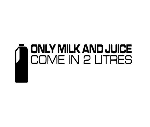 2 Liters Milk & Juice Vinyl Decal Sticker - 10 Inch Funny Kitchen Decor for Fridge, Water Bottles & Laptops