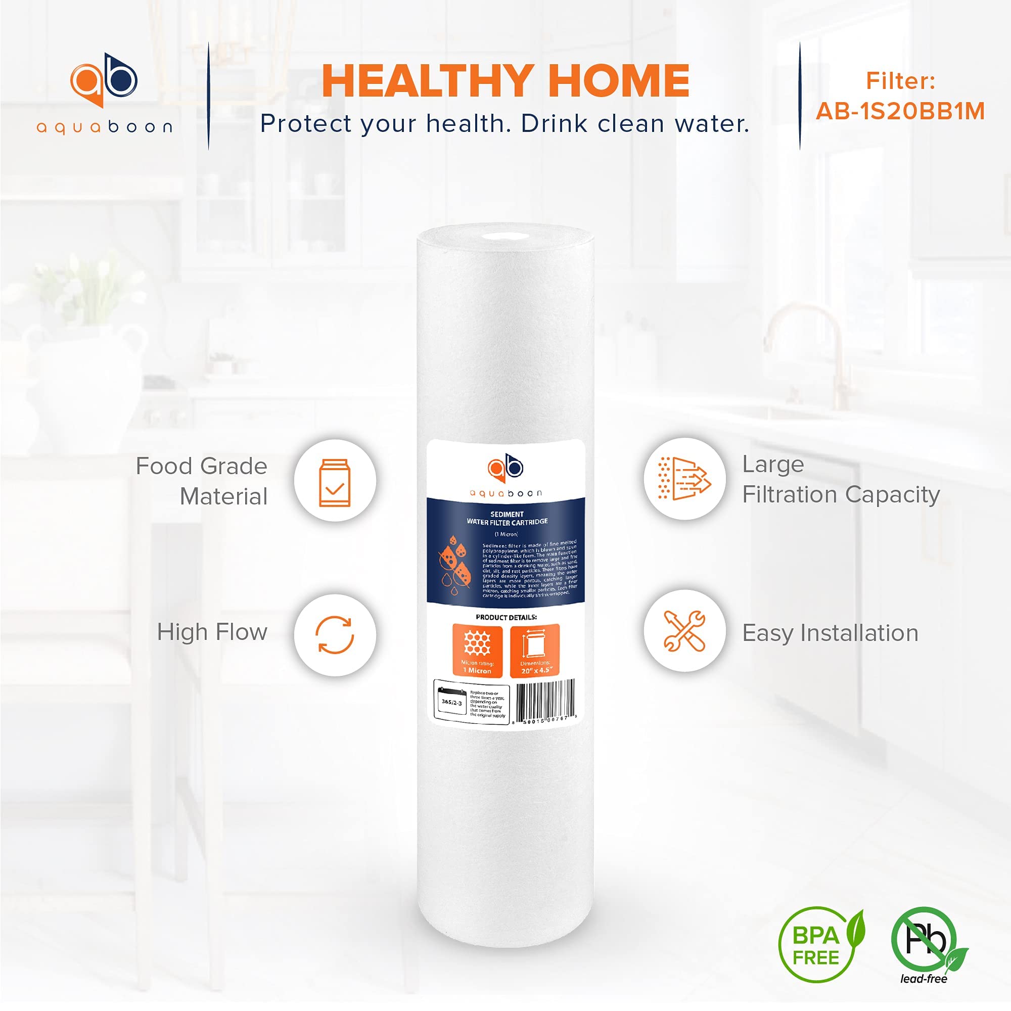 Aquaboon 1 Micron Sediment Water Filter Cartridge - 20
