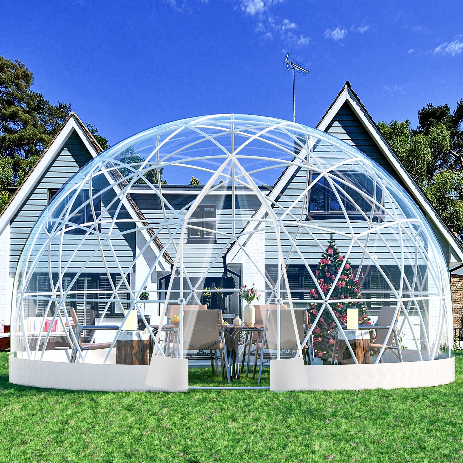 Premium Geodesic Dome Greenhouse Tent - 12x7.2FT Weatherproof Outdoor Bubble Tent with Transparent PVC Cover for Patio, Garden, Dining & Relaxation | White Igloo-Style Dome for Year-Round Use in Backyard, Camping & Outdoor Events