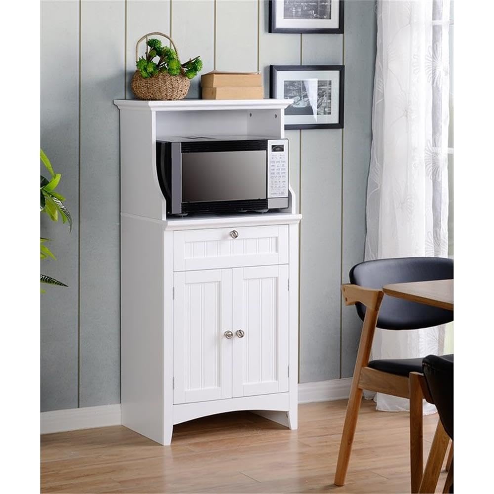 White Small American Furniture Classics 25503 OS Microwave & Coffee Maker Utility Cabinet with Drawer - Perfect for Home Office & Kitchen Storage
