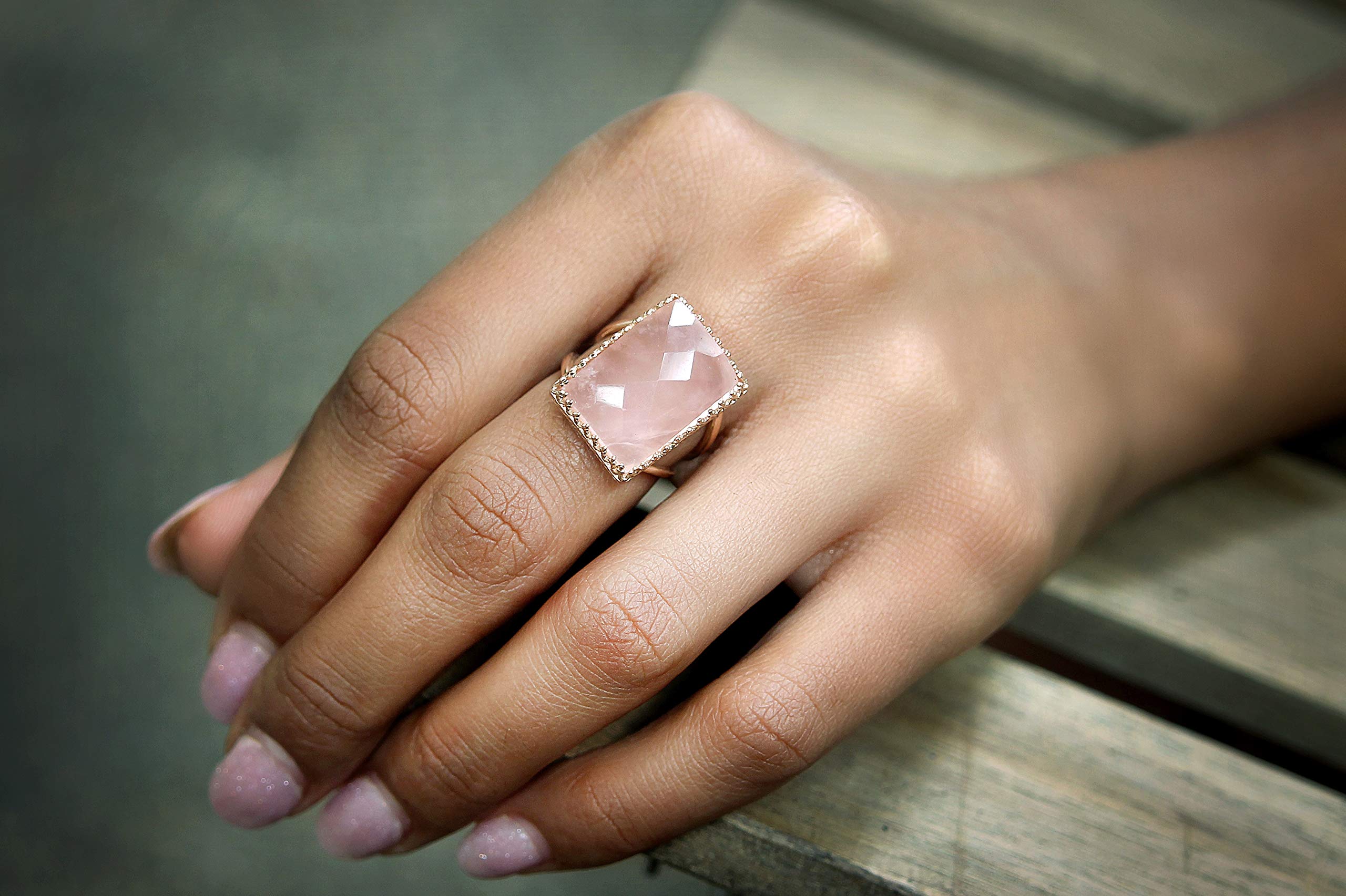 Elegant Rose Quartz Ring for Women - Handmade Gemstone Jewelry with Crystal - Custom Fashion Statement Ring - Personalized Gift for Her | Perfect for Weddings, Anniversaries & Everyday Wear