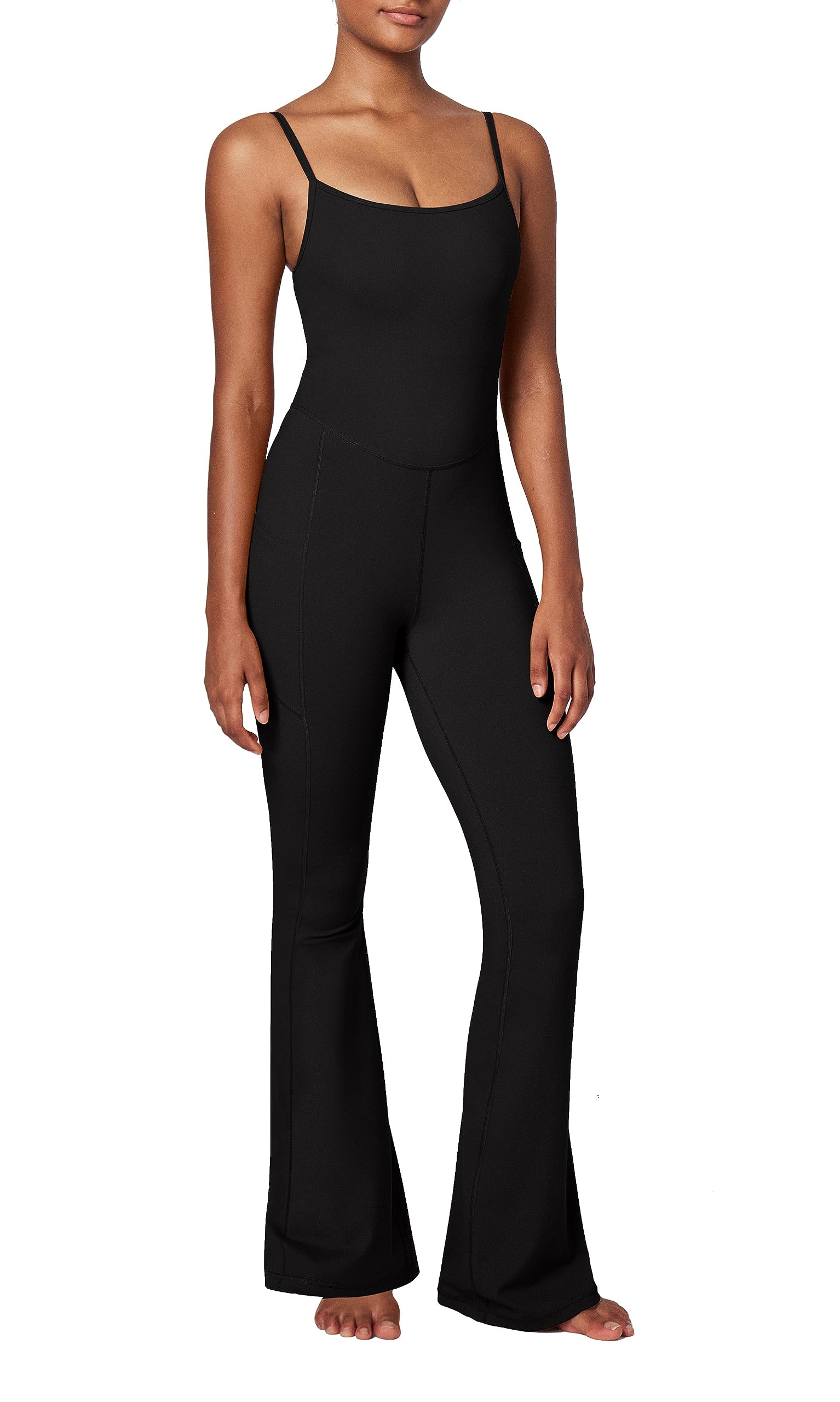 IUGA Women's Blue Casual Flare Jumpsuit with Built-in Bra, Tummy Control & Pockets - Comfortable & Stylish Outfit for Work, Travel & Everyday Wear
