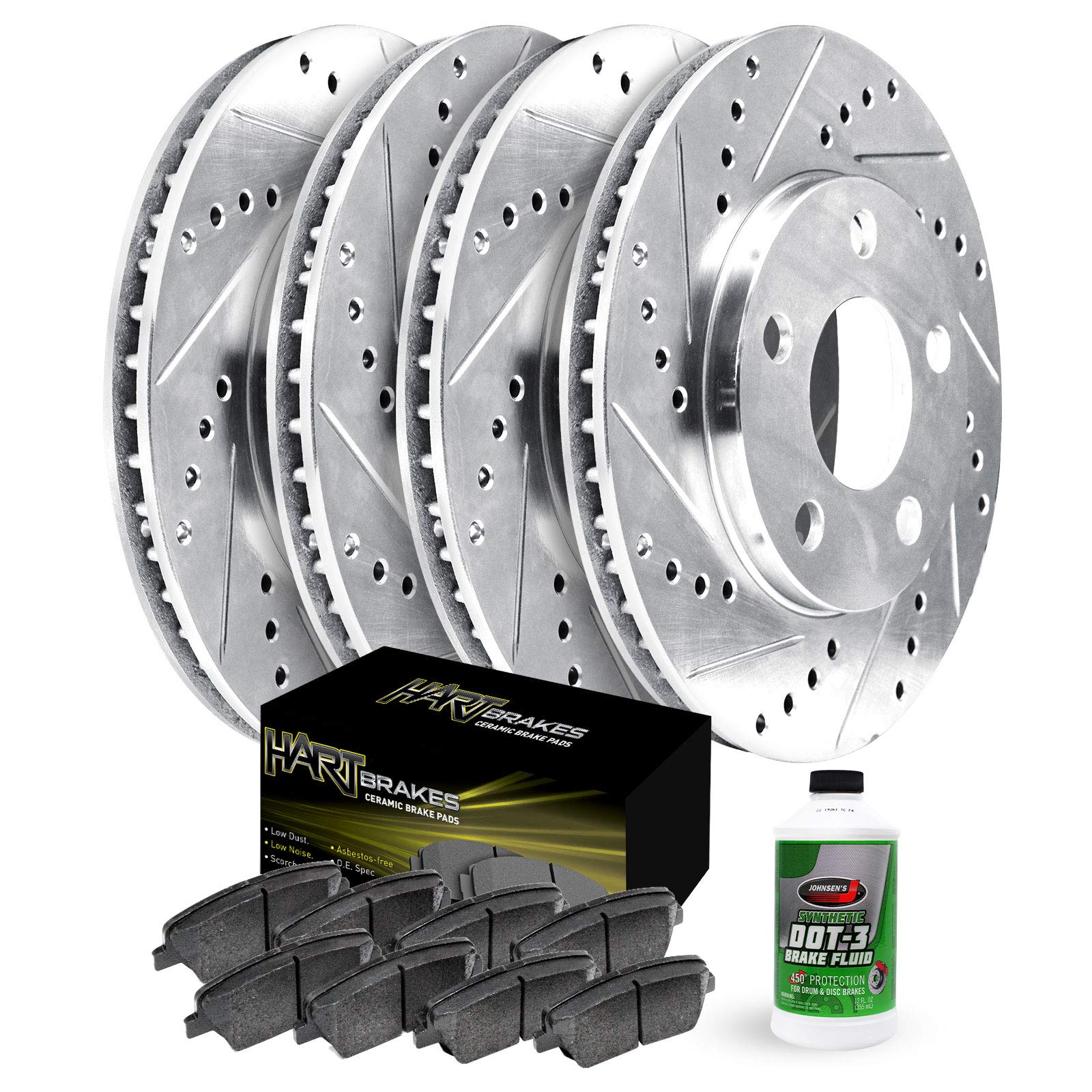 High-Quality Hart Brakes Front & Rear Brake Pads and Rotors Kit - Ceramic Brake Pads with Rotors - Compatible with 2004-2007 Toyota Highlander - Perfect for Daily Commuting, Highway Driving & Off-Road Adventures