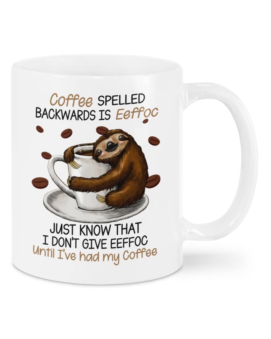 GroveGifts Sloth Coffee Mug - Funny Eeffoc Coffee Cup (11oz & 15oz Options) - Perfect for Office, Home Use & Gifts for Coffee Lovers