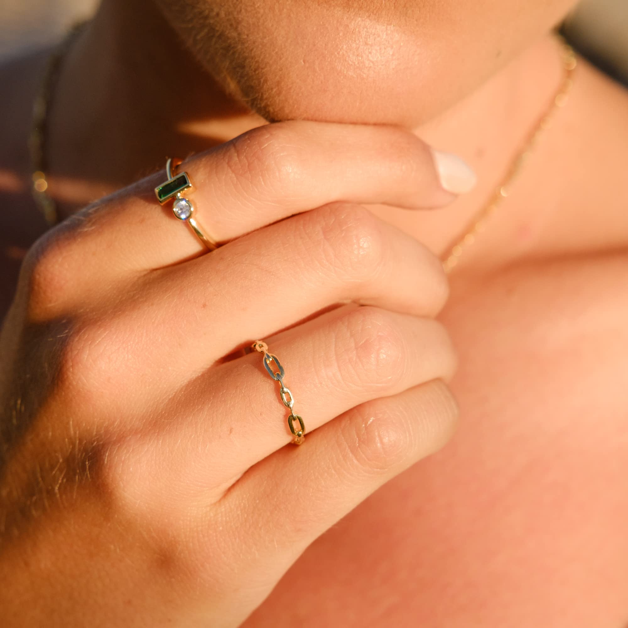 18K Gold Plated Simple Link Ring for Women - Minimalist Stacking Band, Dainty Gold Ring for Everyday Wear, Gift for Her, Wedding, Anniversary, or Special Occasion