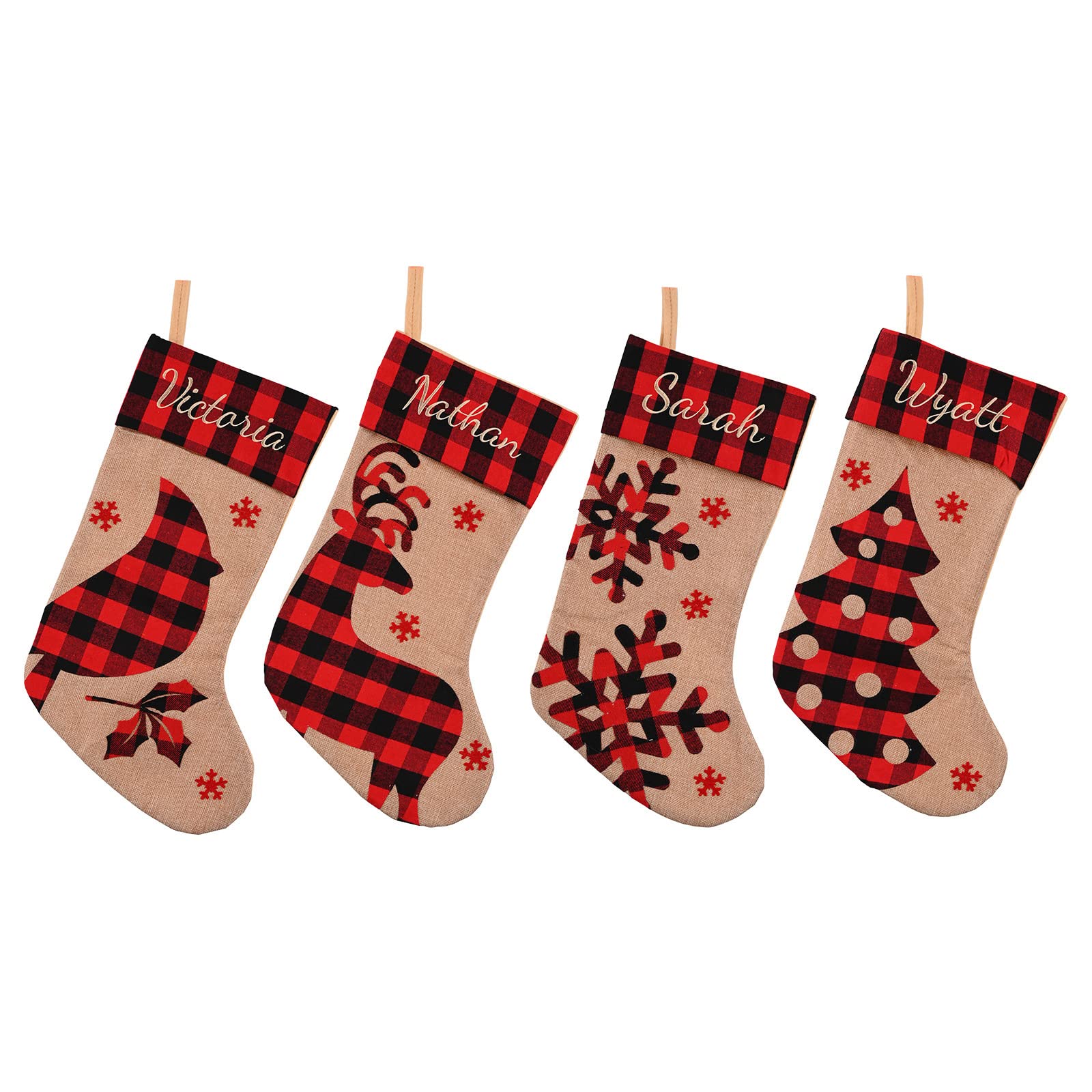Homeyuser Christmas Plaid Stockings 4 Pack - Red & Black Holiday Stockings for Xmas Tree, Mantel Decor - Perfect for Candy, Gifts & Festive Home Decoration | Great for Family Gatherings & Christmas Celebrations