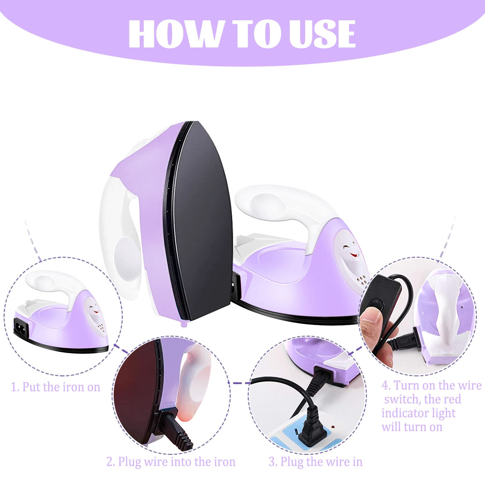 Portable Mini Heat Press Machine for DIY Crafts - Light Purple Small Iron with Charging Base for T-Shirts, Hats, Bags & Shoes | Perfect for Heat Transfer Vinyl Projects at Home, School or Small Business