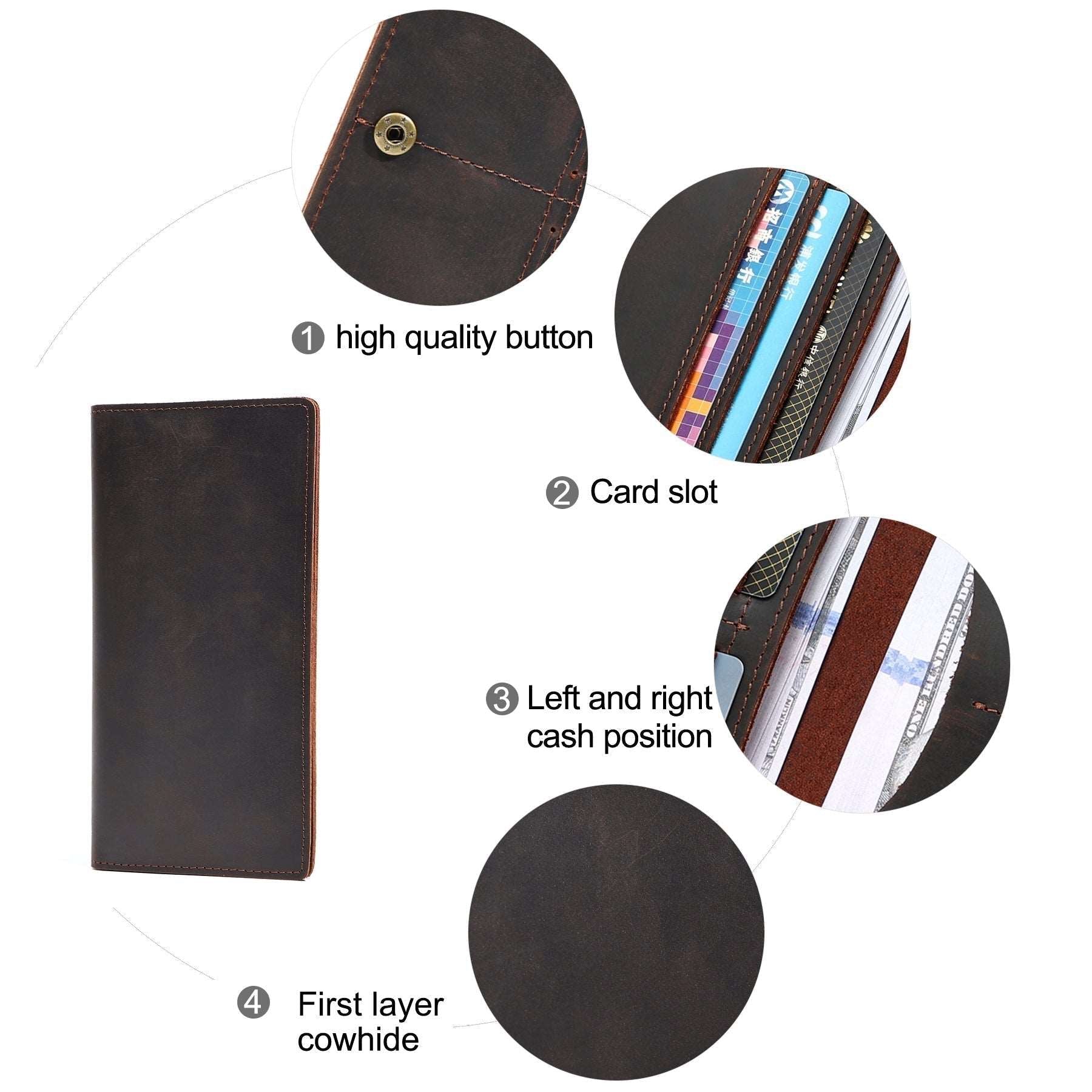 Vintage Distressed Leather Long Wallets for Men - Slim RFID Blocking Bifold Wallet with Multiple Card Slots - Perfect for Everyday Use, Travel & Business