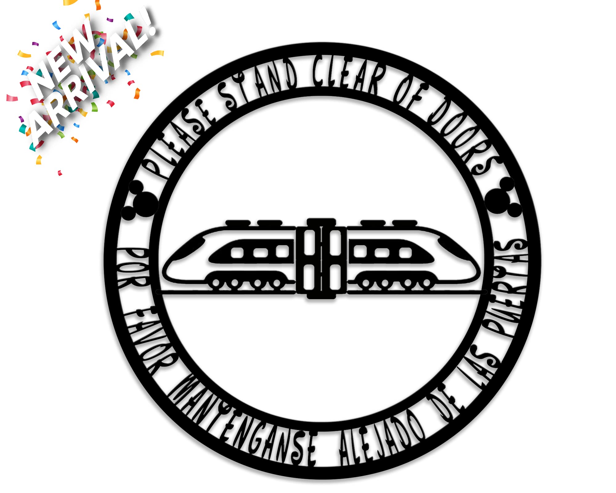 Vintage Metal Sign - 'Please Stand Clear of the Doors' Bilingual English/Spanish Monorail Style - Magic Kingdom Inspired Wall Decor for Home Office, Man Cave, or Disney Fan Gift - Durable Retro Sign for Theme Park Enthusiasts & Vacation Memories