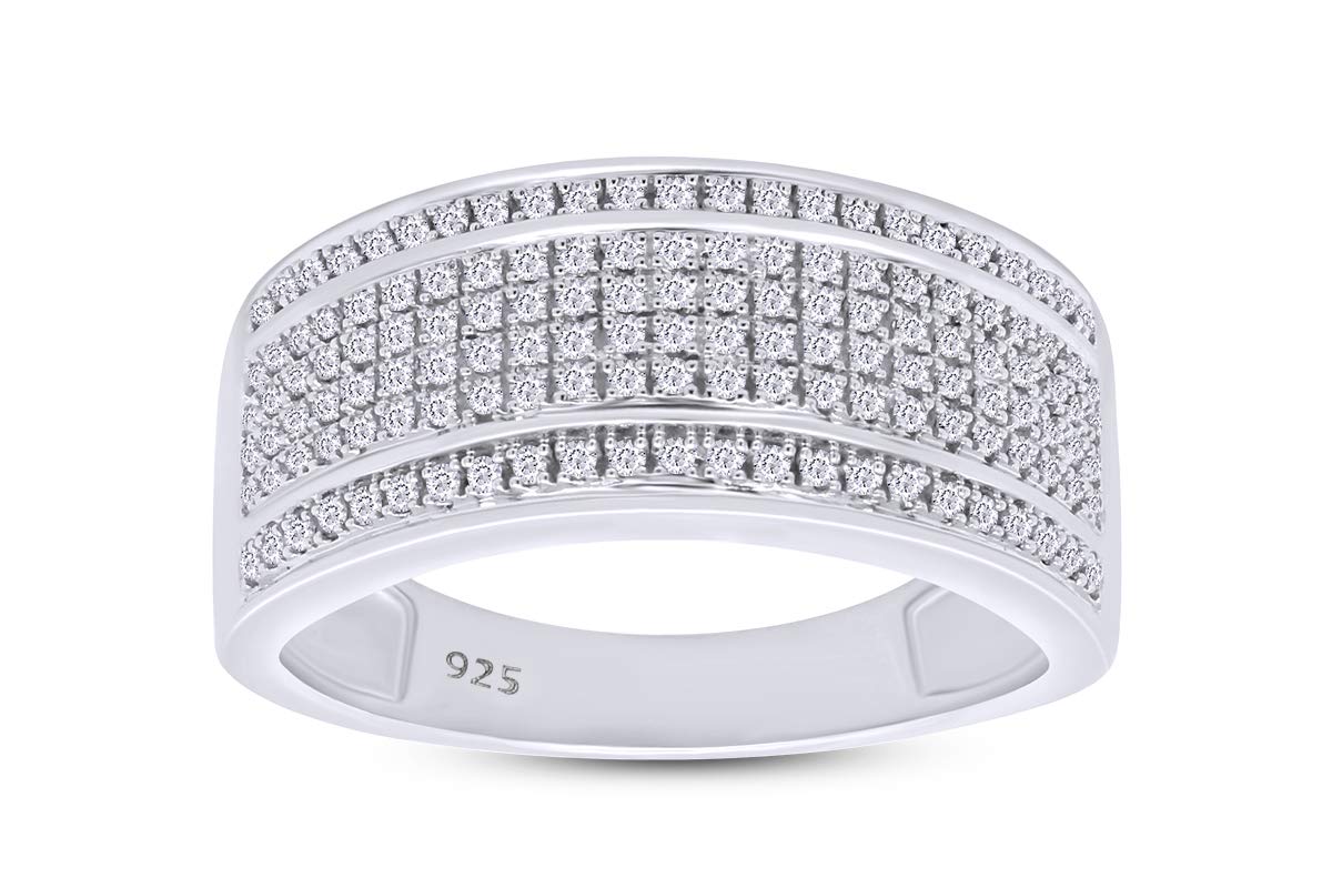 10K Gold or Sterling Silver Men's Wedding Band with 0.40 Cttw Natural Diamonds - 6 Row Diamond Ring for Him, Perfect Anniversary Gift & Engagement Ring for Special Occasions