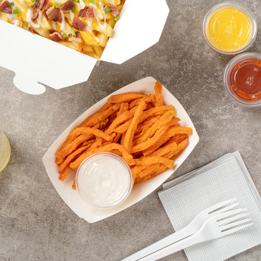 Restaurantware Bio Tek 1/2 Pound Disposable Paper Food Trays - 400 Heavy-Duty Greaseproof White Food Boats for Snacks, Appetizers, Treats | Perfect for Parties, Carnivals, Food Trucks & Catering Events