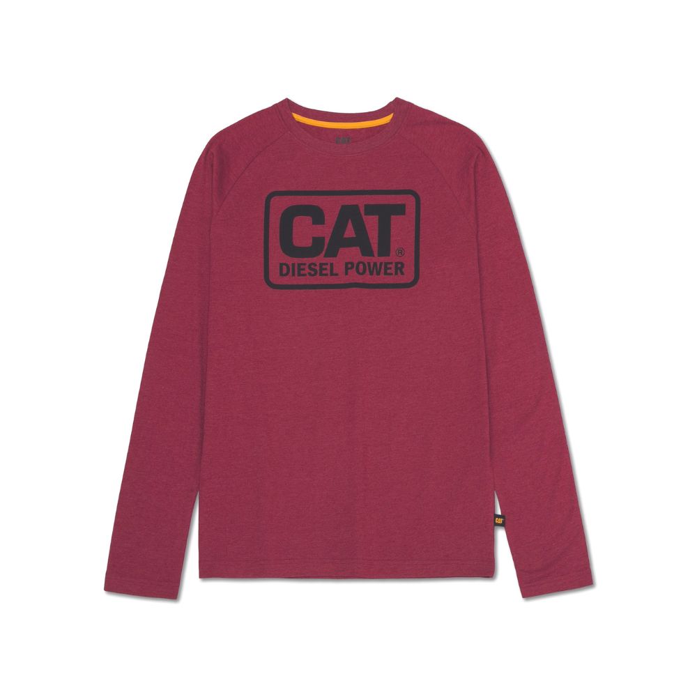 CAT Diesel Power Men's Long Sleeve Work T-Shirt 1010049 - Heather Red | Durable Workwear for Construction, Mechanics & Outdoor Jobs