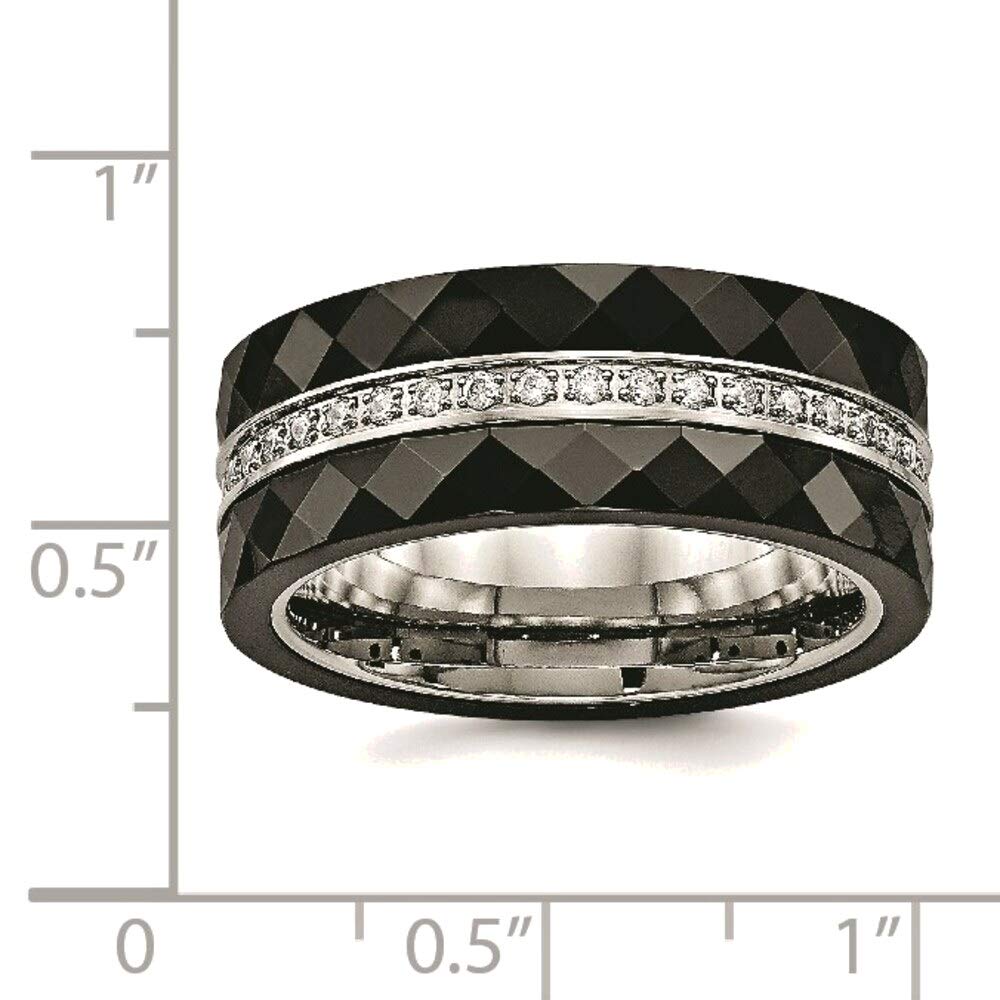 Bonyak Stainless Steel Black Ceramic CZ Ring for Women - Size 7, Polished Faceted Design, Durable & Hypoallergenic Jewelry - Perfect for Everyday Wear, Gift Giving & Special Occasions