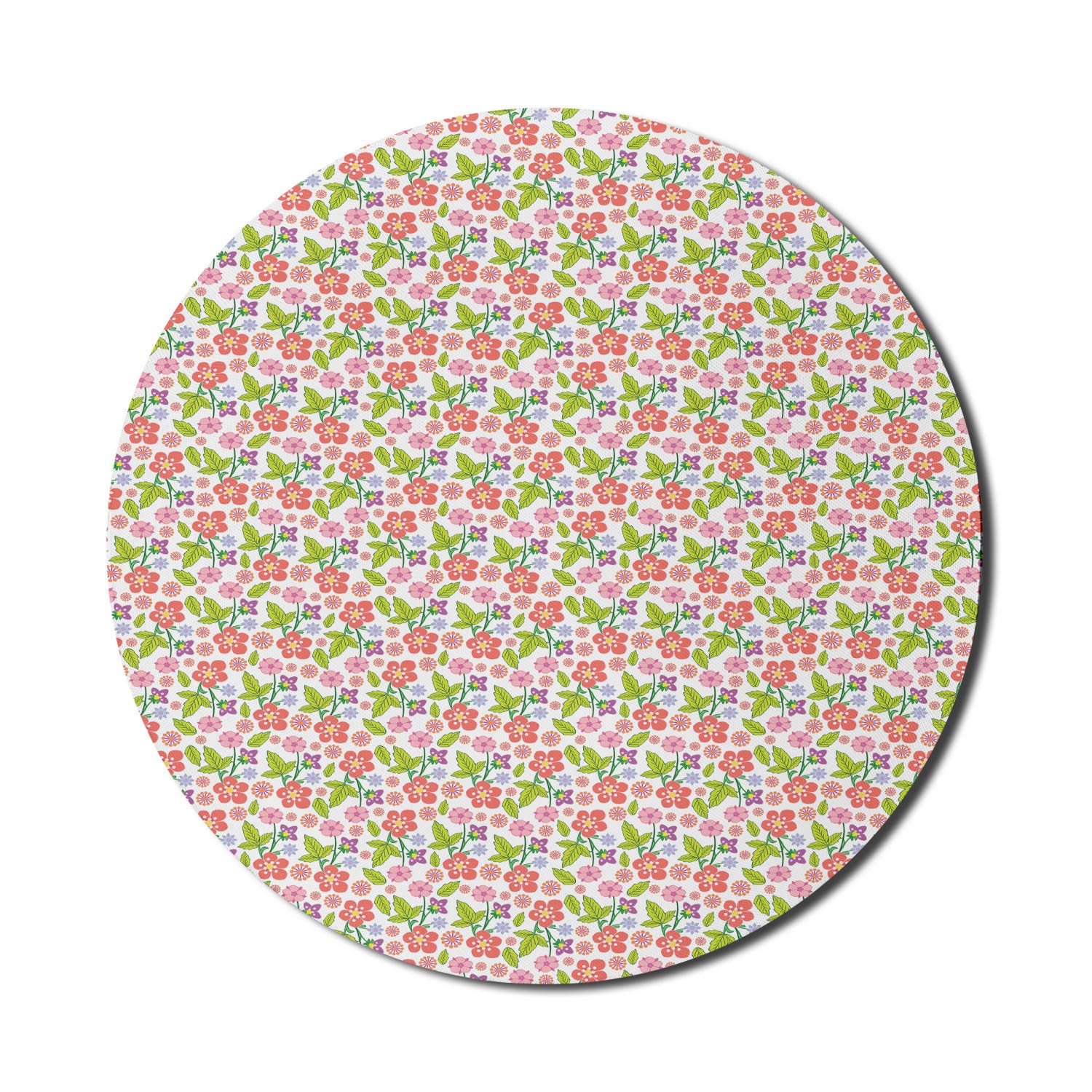 Ambesonne Floral Computer Mouse Pad - Vibrant Spring Themed Colorful Plant Design, Non-Slip Thick Rubber Round Gaming Mousepad (8