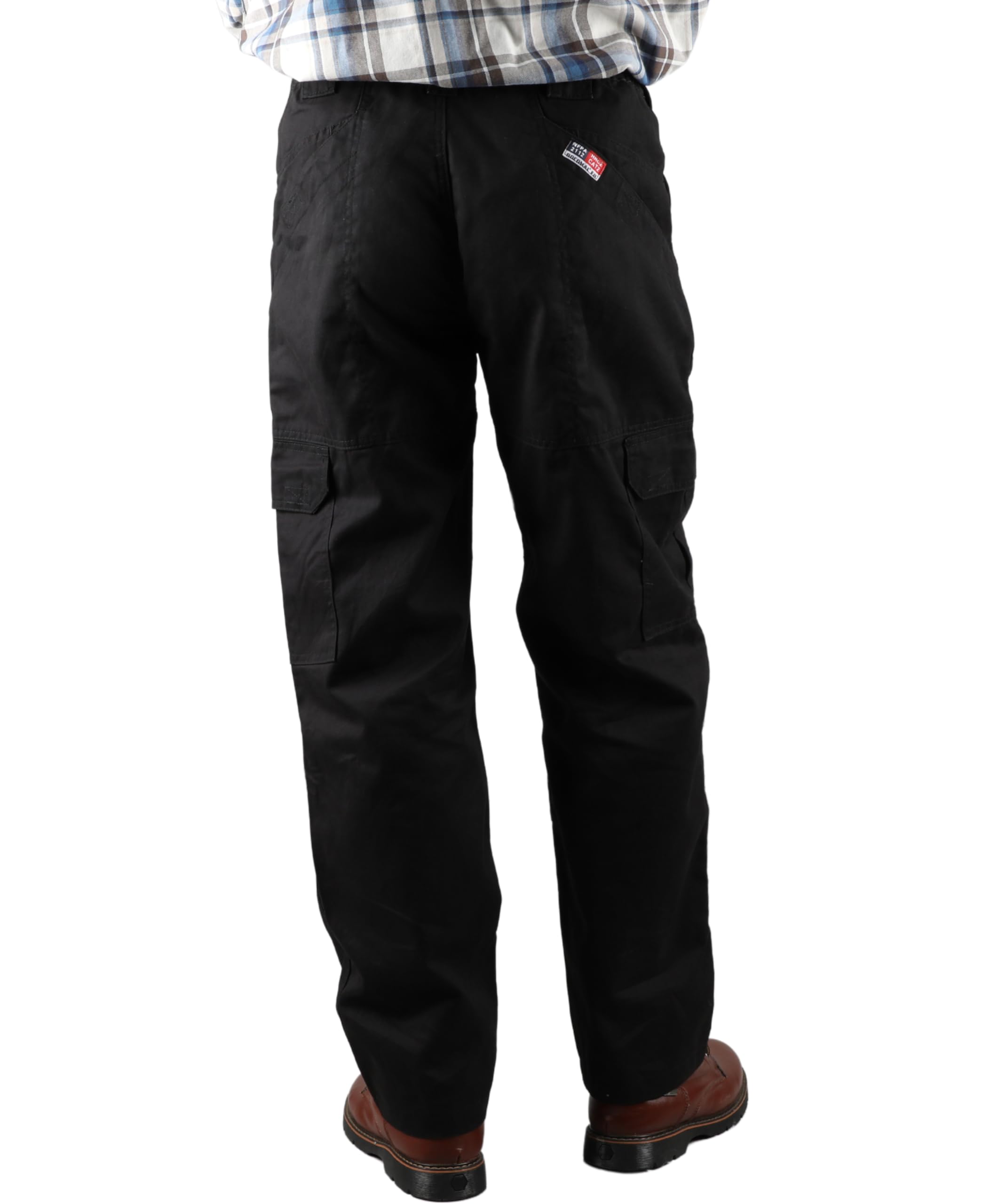 BOCOMAL Men's Flame Resistant Cargo Work Pants with Double Front & 10 Multi-Pockets - Elastic Waist for Comfort - Perfect for Construction, Welding & Outdoor Labor Jobs