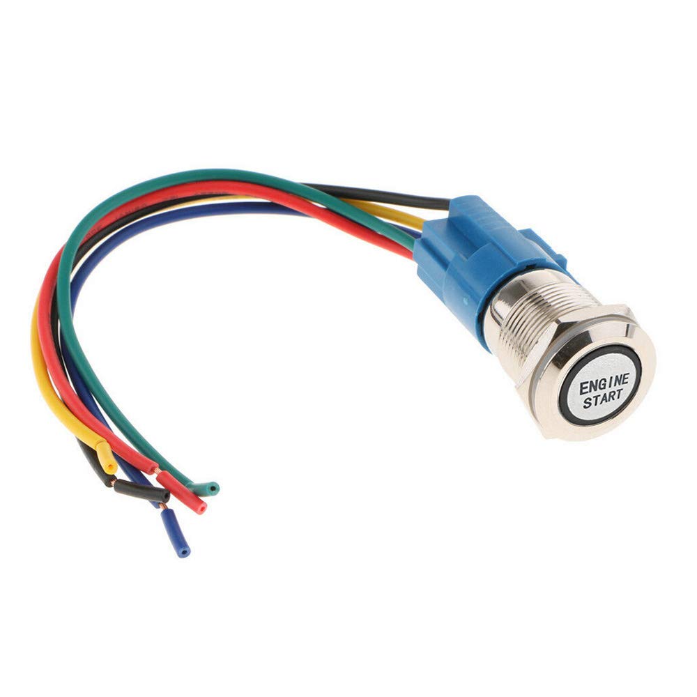 ESUPPORT 12V Blue LED Push Button Toggle Switch - 19mm Metal Car Headlight & Engine Start Switch for Automotive, Marine, and DIY Projects | Waterproof & Durable