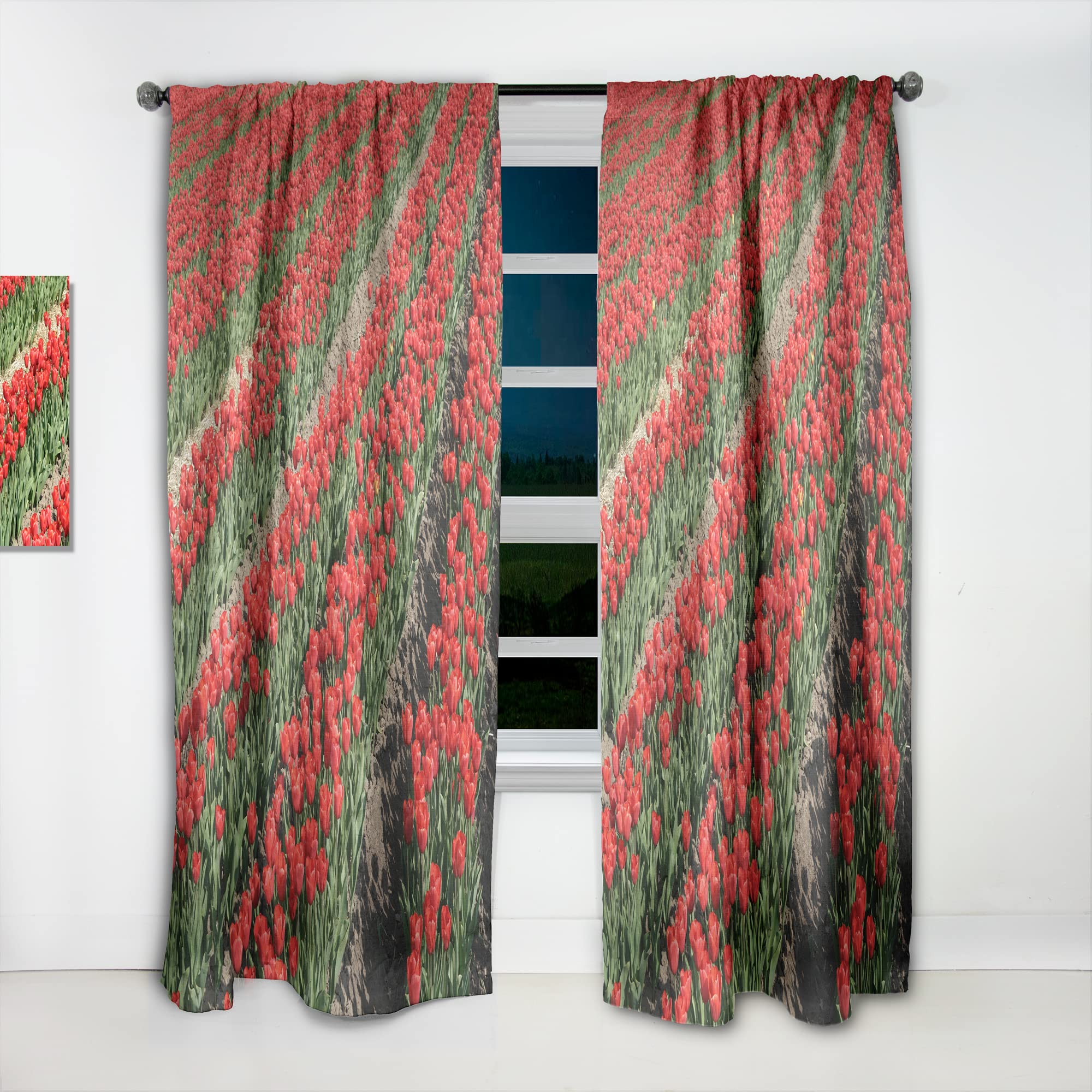 Red Tulip Floral Curtains - Thermal Insulated Single Panel Window Drapes 52x84 for Bedroom & Living Room - Perfect for Home Decor, Privacy & Energy Efficiency