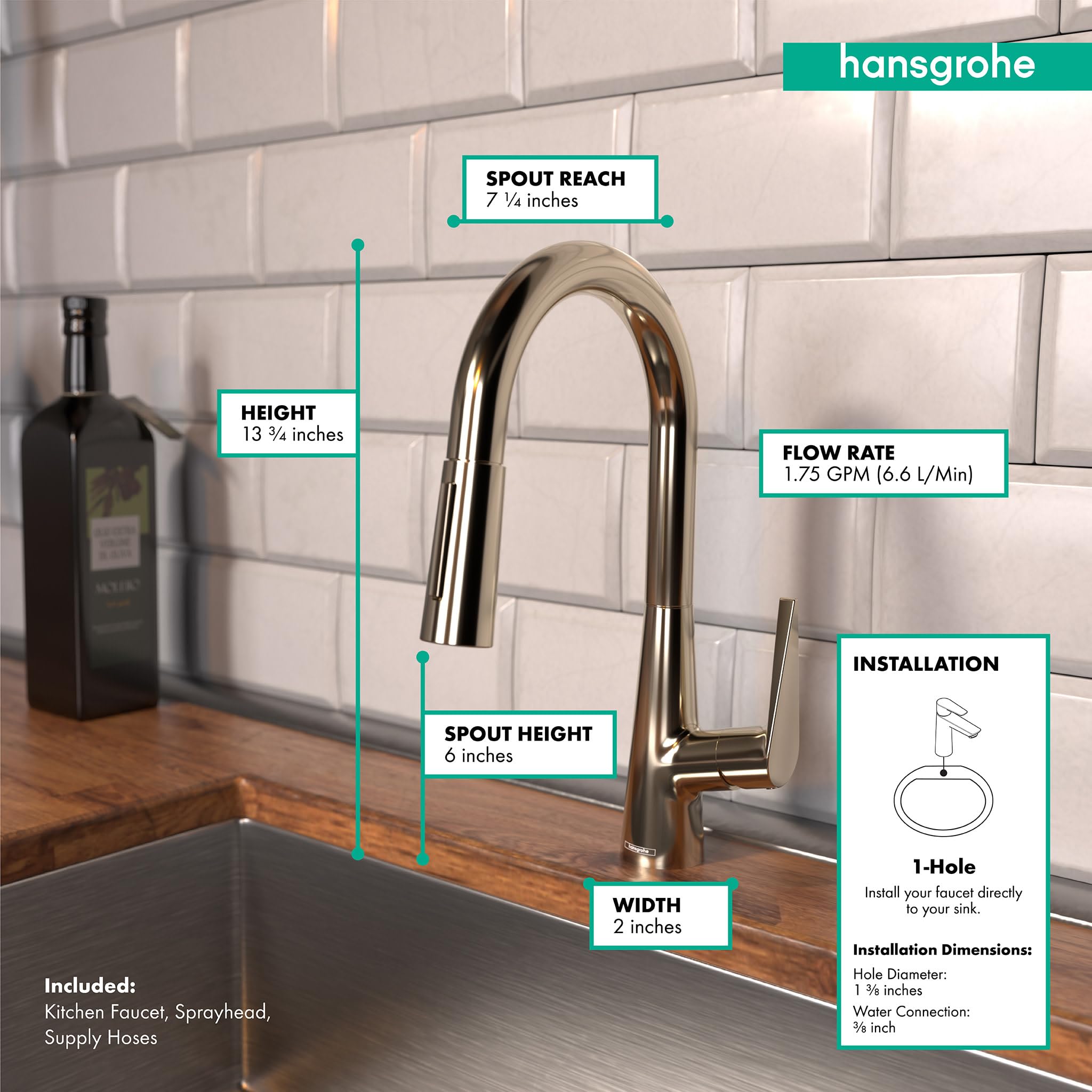 Hansgrohe Talis S Brushed Nickel Kitchen Faucet with Pull Down Sprayer - Perfect for Modern Kitchens