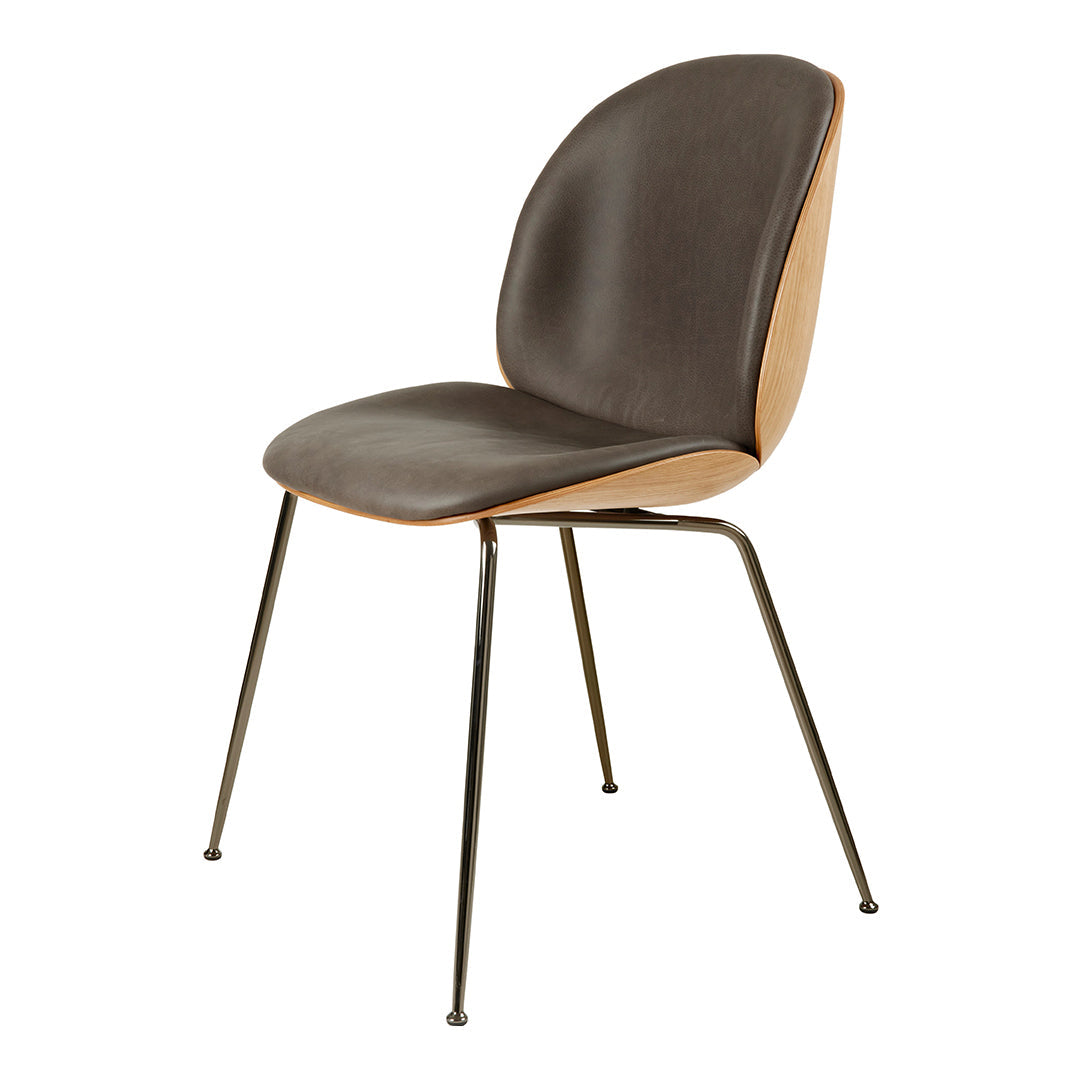Modern Beetle Dining Chair with Front Upholstery & Conic Base - 3D Veneer Shell Design for Kitchen, Dining Room, or Office Space