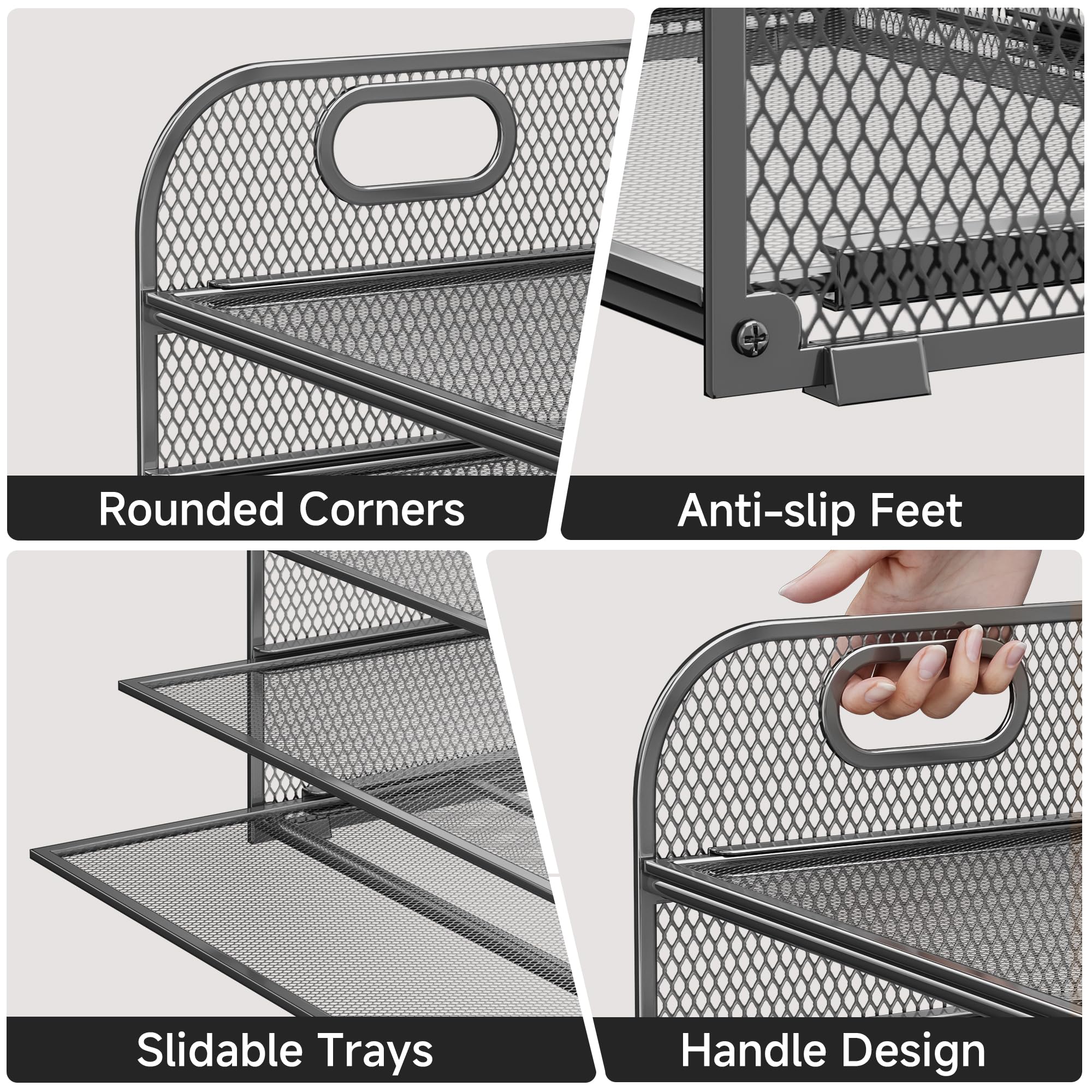 5 Tier Mesh Paper Organizer with Handle - Grey Office Desk File Sorter, Letter Tray for Home & Office Supplies | Perfect for Organizing Documents, Mail, and Office Essentials