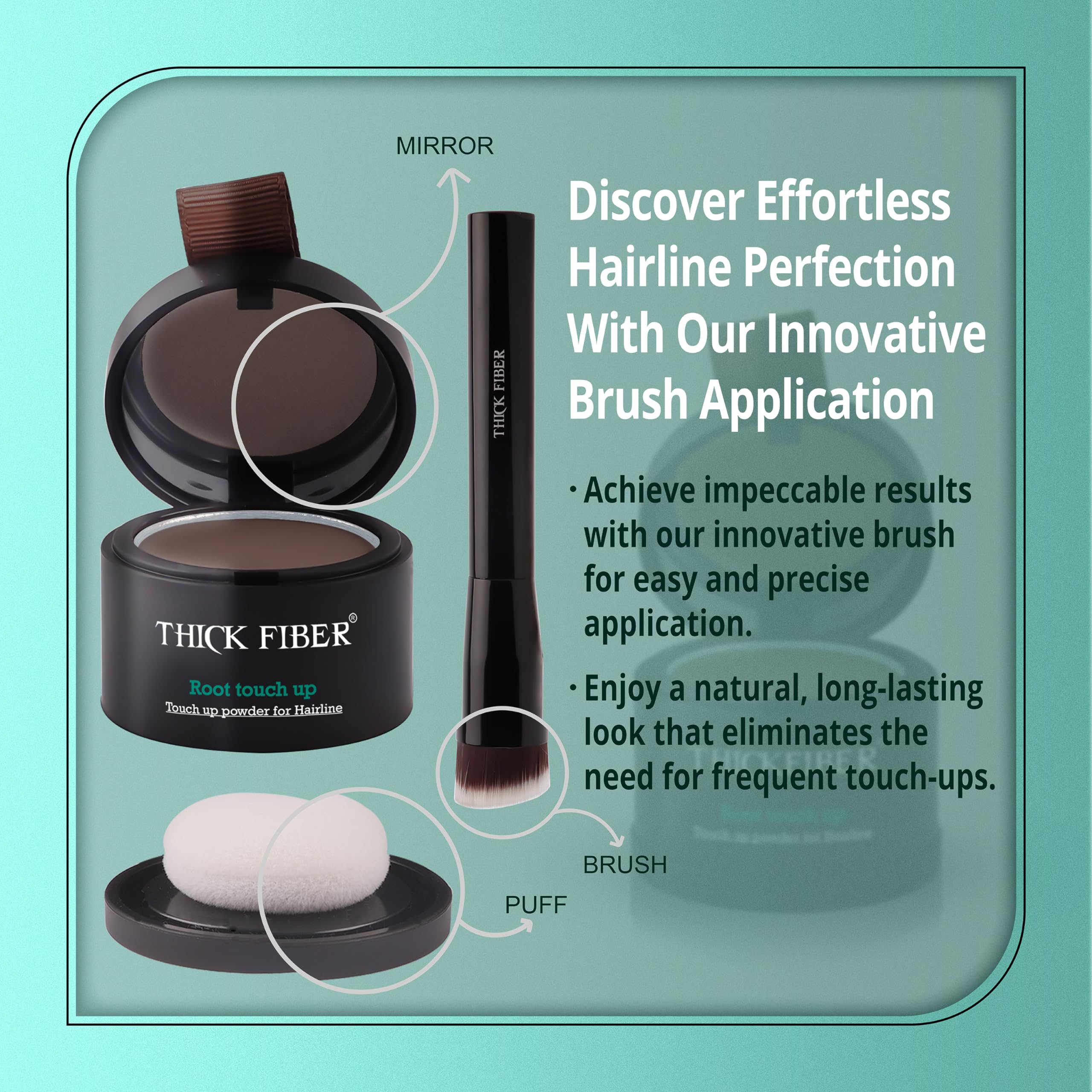 THICK FIBER Root Touch Up Powder - Water & Sweat Resistant Hair Loss Concealer for Thin Hair & Thinning Hairlines | Includes Brush (Medium Brown) | Perfect for Daily Use, Travel & Quick Hair Touch-Ups