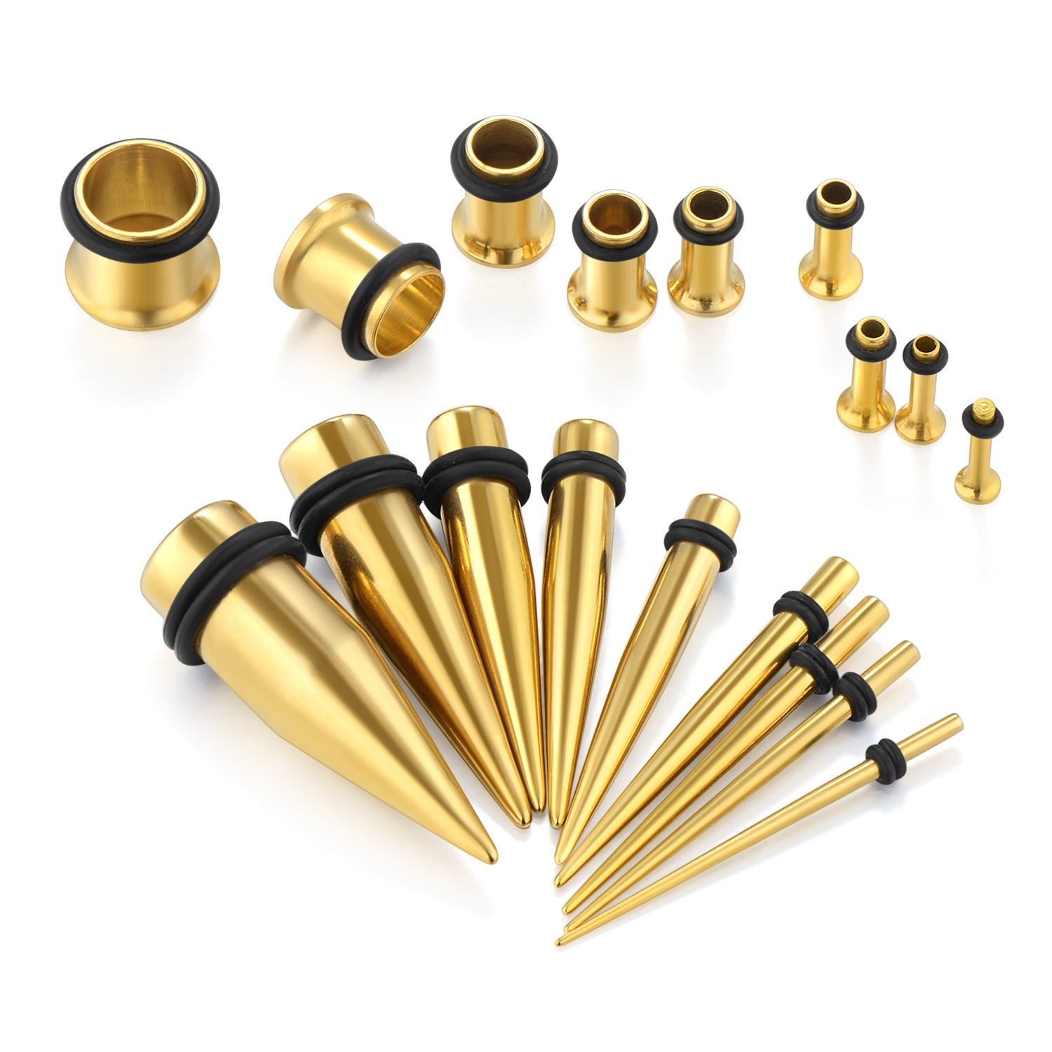 VCMART 14G-00G 36 PCS Ear Gauges Stretching Kit with Tapers, Plugs & Eyelets - Implant Grade Steel for Safe Ear Stretching - Perfect for Body Piercing, Ear Stretching & Alternative Fashion