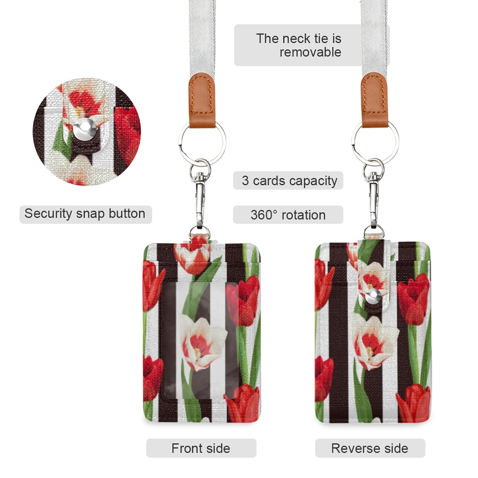 Red White Tulip ID Badge Holder with Lanyard for Office & School Staff