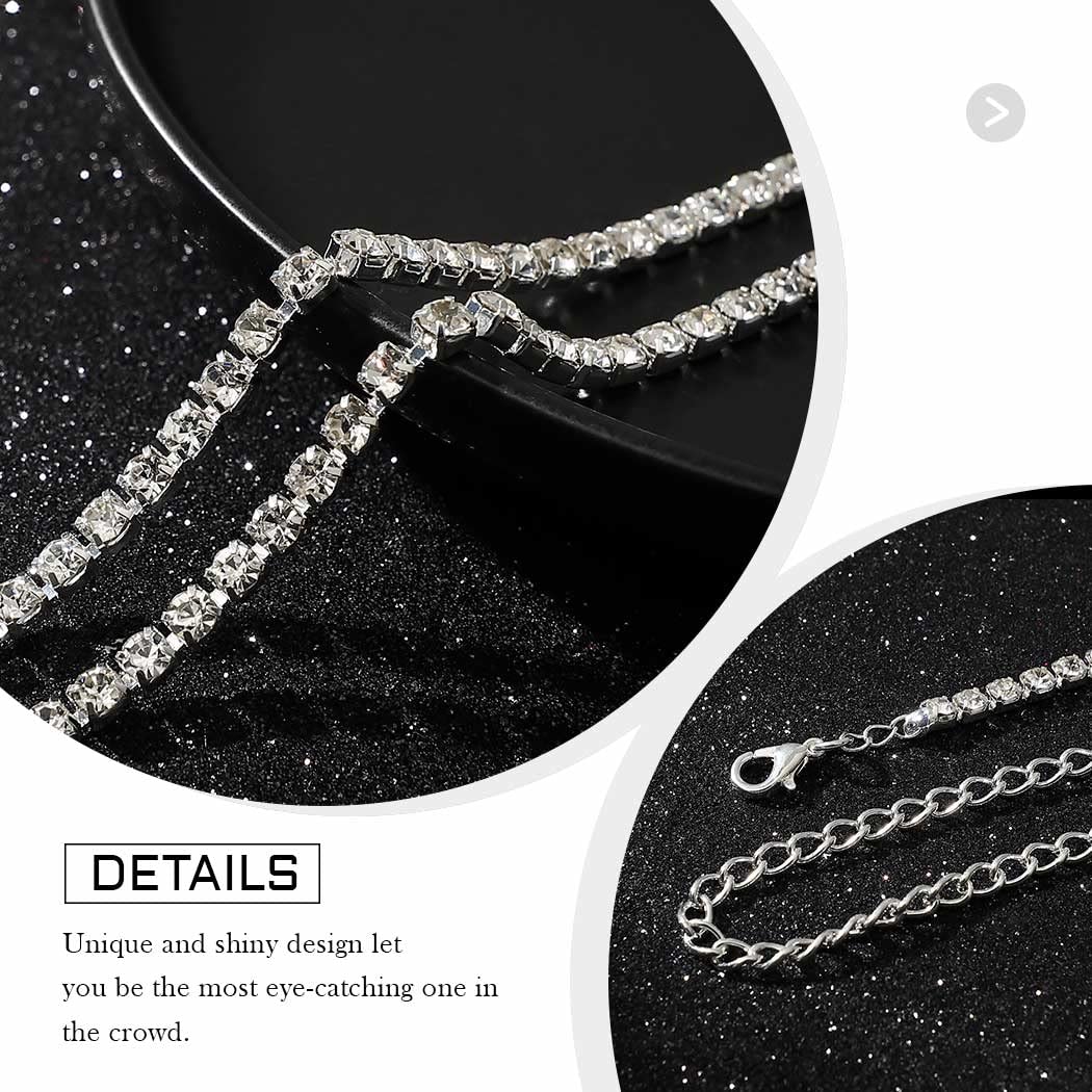 Sparkly Silver Rhinestone Body Chain Jewelry for Women - Elegant Crystal Square Drop Back Necklace - Perfect for Parties, Weddings & Festivals