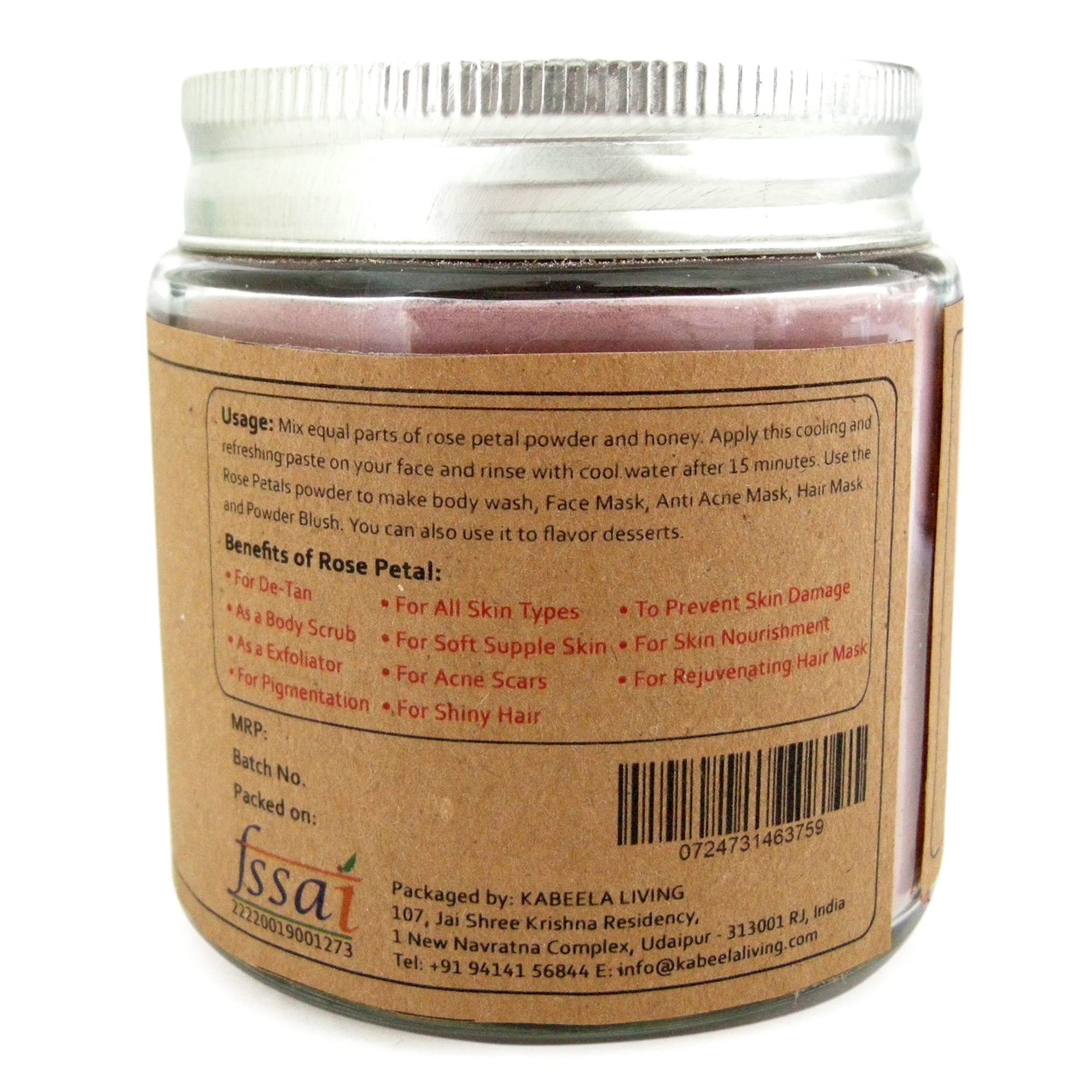 Kabeela Living 100% Natural Pink Rose Petal Powder (Rosa Centifolia) - 100g | Organic Face Mask, Body Scrub, Hair Treatment & Blush Powder | DIY Skincare, Aromatherapy & Spa Day Essentials