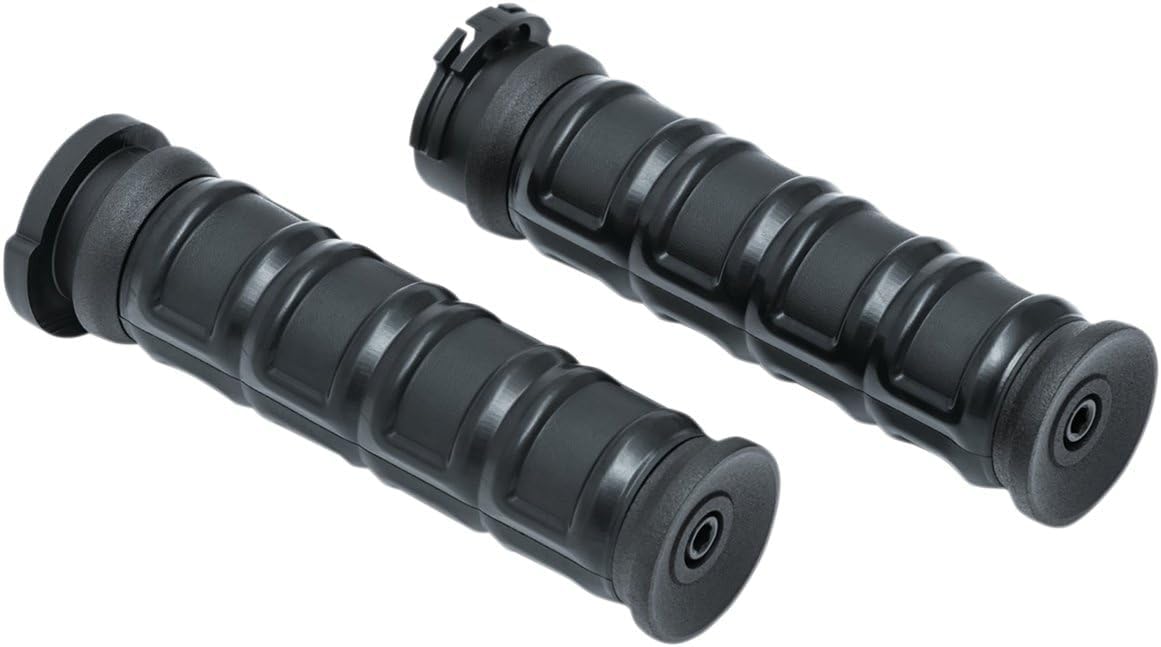 Kuryakyn 6673 Dillinger Handlebar Grips for 1996-2019 Harley-Davidson Motorcycles - Dual Cable Throttle Control, Satin Black (1 Pair) - Comfortable Ride for Cruisers & Touring Bikes