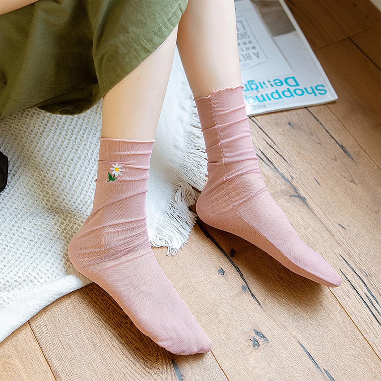 Benefeet Women's & Girls' Lace Sheer Mesh Slouch Socks - See Through Transparent Elegant Loose Tulle Decorated Socks for Casual Wear, Party Outfits & Fashion Accessories
