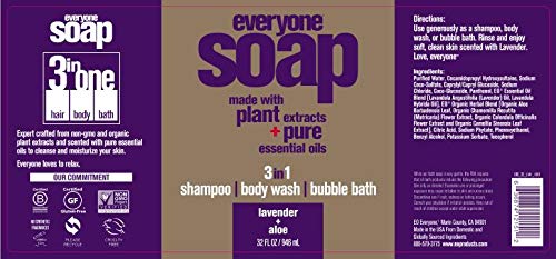 3-in-1 Lavender & Aloe Soap - Shampoo, Body Wash & Bubble Bath (32oz) for Men, Women & Kids | Relaxing Bath & Shower Essential