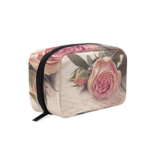 Vintage Pink Rose Makeup Bag for Women - Waterproof Travel Cosmetic Organizer & Train Case - Perfect for Travel, Gym, and Everyday Use