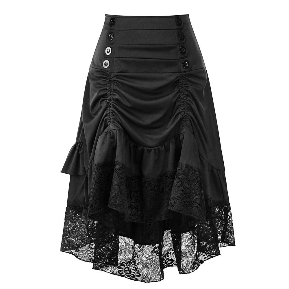 Vintage Button Wrap Skirt for Women - Floral Lace High Waist A-Line Dress for Autumn Winter & Summer | Perfect for Office, Party, and Casual Outfits