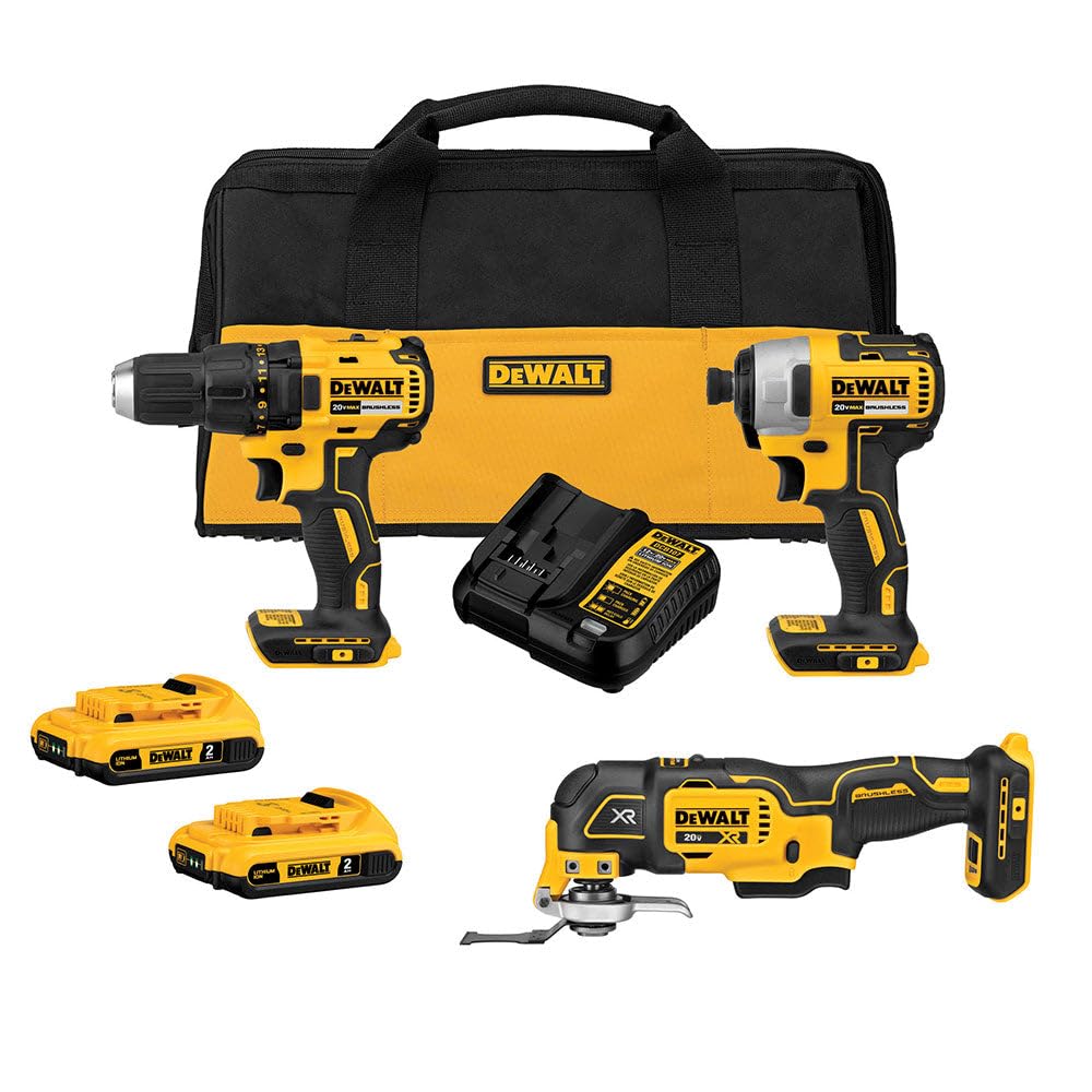 DeWalt DCK379D2 20V MAX Brushless 3-Tool Combo Kit with Drill, Impact Driver & Reciprocating Saw - Perfect for DIY Projects, Home Renovations & Professional Construction Work