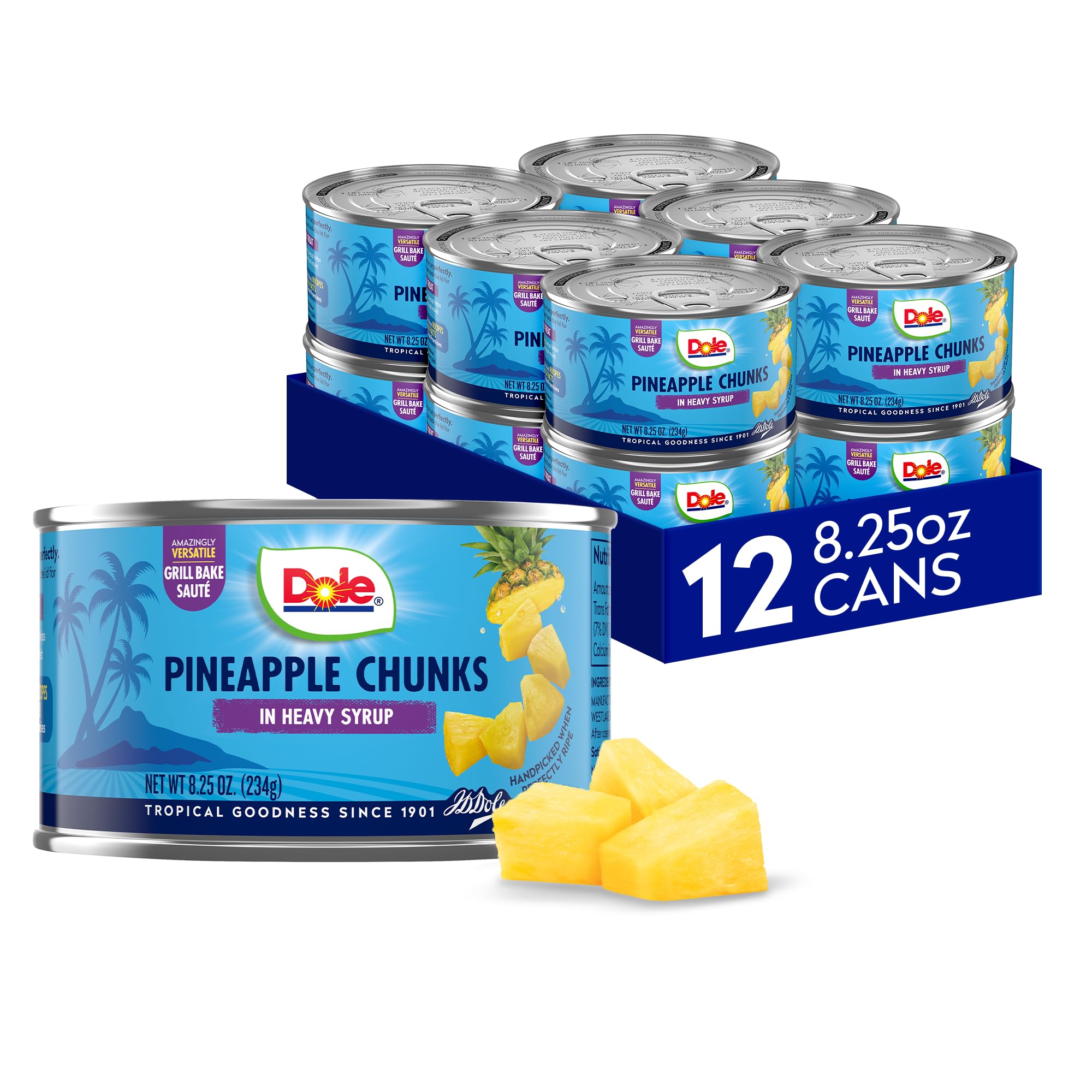 Dole Canned Pineapple Chunks in Heavy Syrup - Gluten Free, 8.25 Oz (Pack of 12) - Pantry Staples for Baking, Smoothies & Snacks - Packaging May Vary