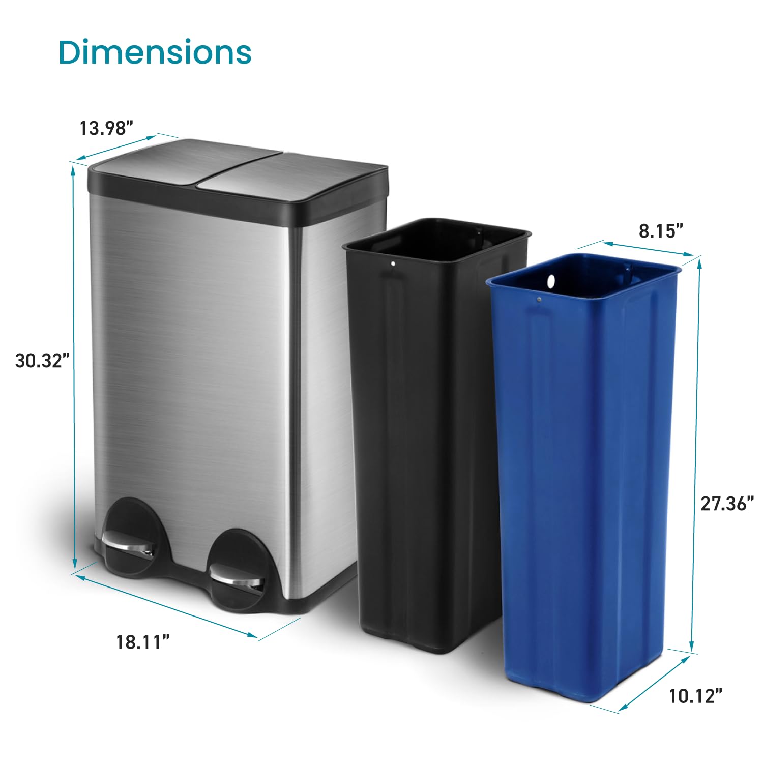 15.8 Gallon Stainless Steel Kitchen Trash Can with Dual Removable Liners - Perfect for Recycling & Waste Separation | Ideal for Modern Kitchens, Offices & Eco-Friendly Homes
