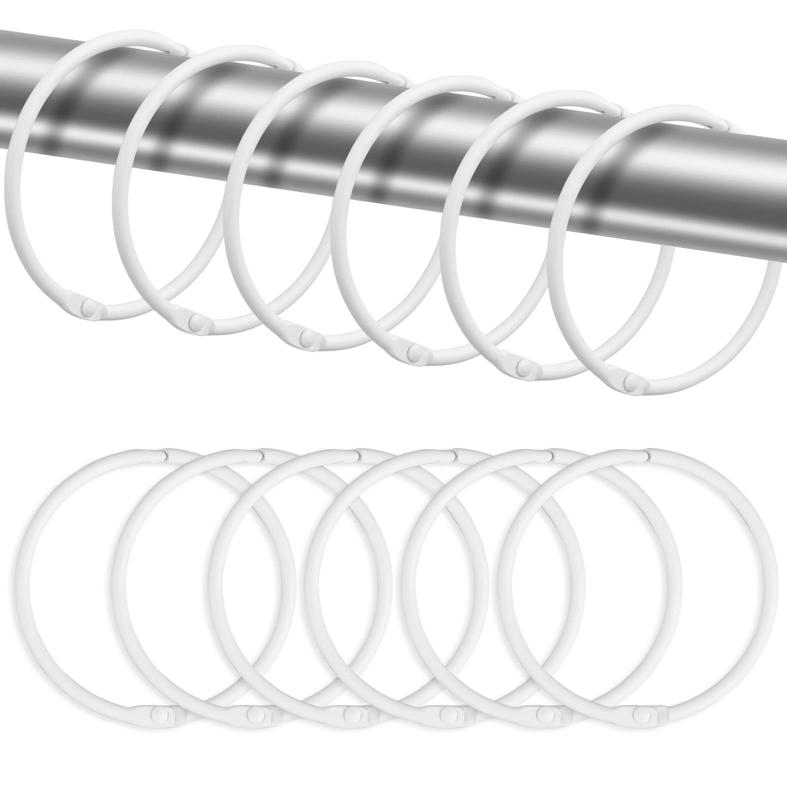 24 Pack Rustproof Metal Shower Curtain Rings - Decorative Round Hooks for Bathroom Shower Rod (White) - Perfect for Bathroom Decor & Easy Curtain Installation
