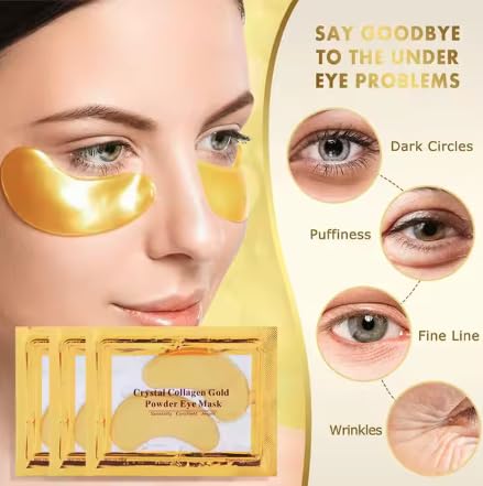 24K Gold Collagen Eye Mask Patches - 30 Pairs for Dark Circles, Puffy Eyes & Wrinkles | Under Eye Treatment for Skin Care & Anti-Aging | Perfect for Night Routine, Travel & Spa Days