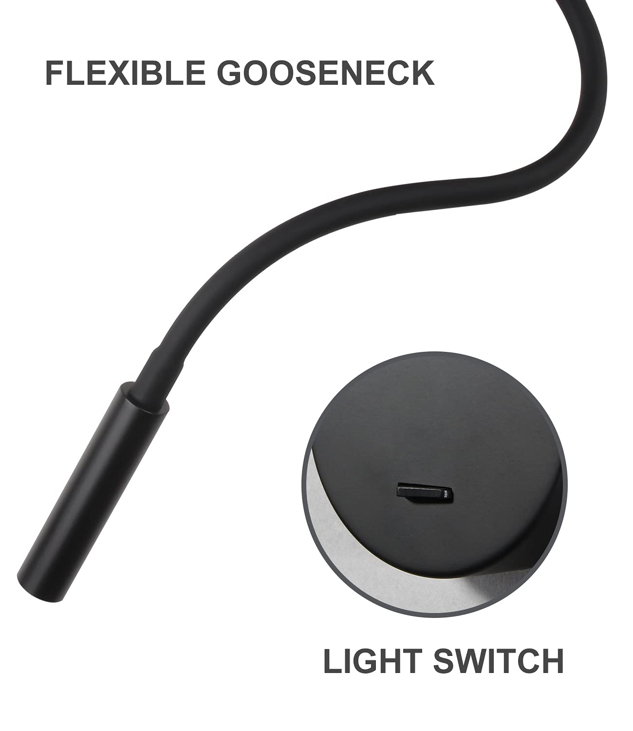 DAWALIGHT 2-Pack Wall Mounted Reading Lamp - Flexible 400mm Gooseneck LED Light (3W, 3000K Warm White) with Switch - Perfect for Bedroom, Living Room & Bookshelf Lighting - Black