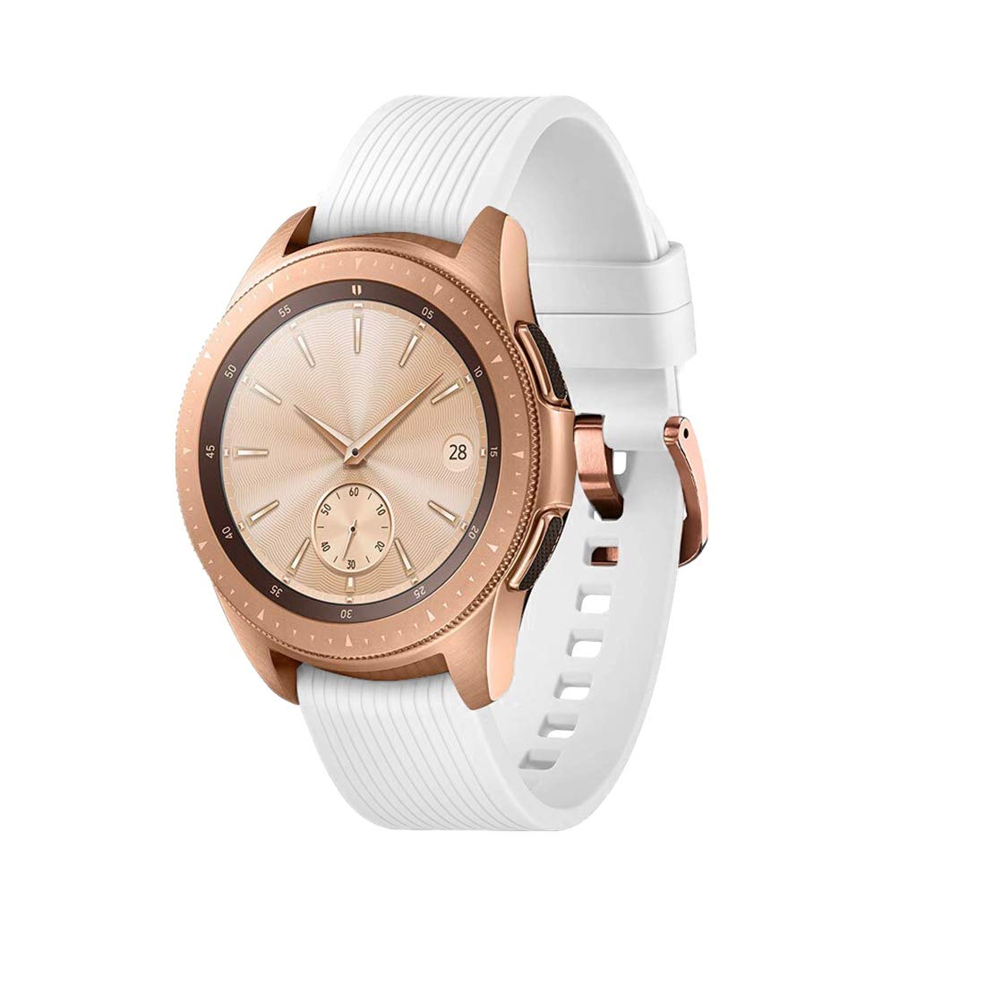20mm Silicone Replacement Watch Band Compatible with Samsung Galaxy Watch 42mm - Soft Durable Strap with Rose Gold Buckle for Women & Men (White/Rose Gold) - Perfect for Workouts, Daily Wear & Fashion Accessories