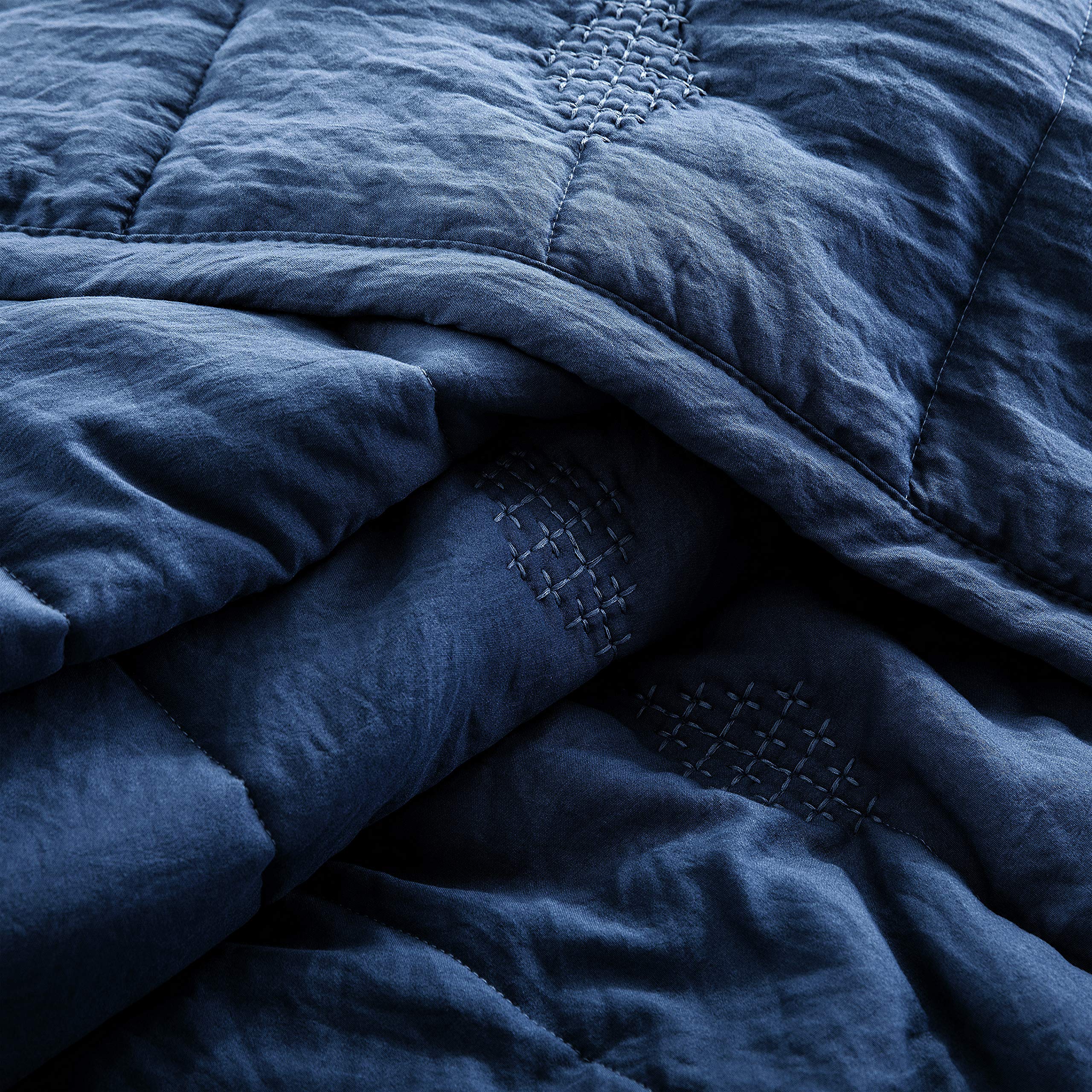 King Size Quilt Bedding Set - Lightweight Breathable & Ultra Soft Allover Geometric Diamond Stitched Embroidery, Navy Blue Comforter for All Seasons | Perfect for Master Bedroom, Guest Room & Cozy Home Decor