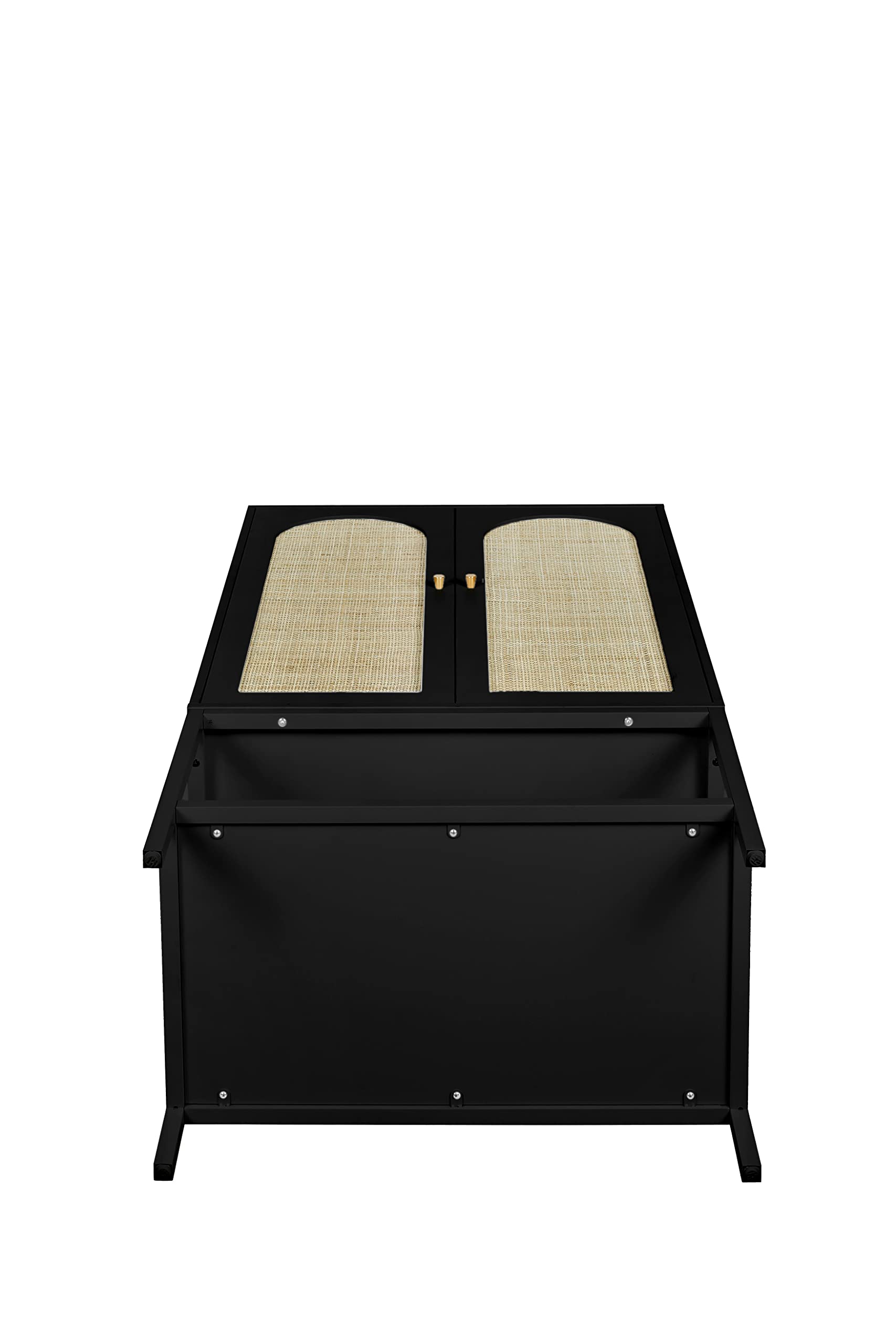 Rattan Freestanding Wardrobe Closet with Storage Cubes & Hanging Rod - 2-Door Black Bedroom Armoire for Clothes Storage | Perfect for Small Spaces, Dorm Rooms & Apartment Organization