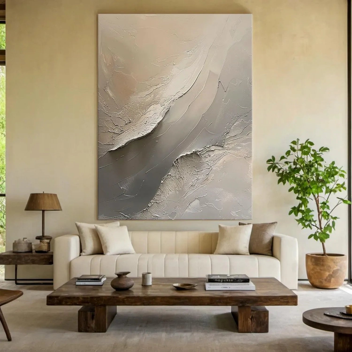 Wabi Sabi Textured Wall Art #WS308 - Handmade Boho Home Decor for Living Room, Bedroom & Office | Japanese Inspired Abstract Canvas Painting