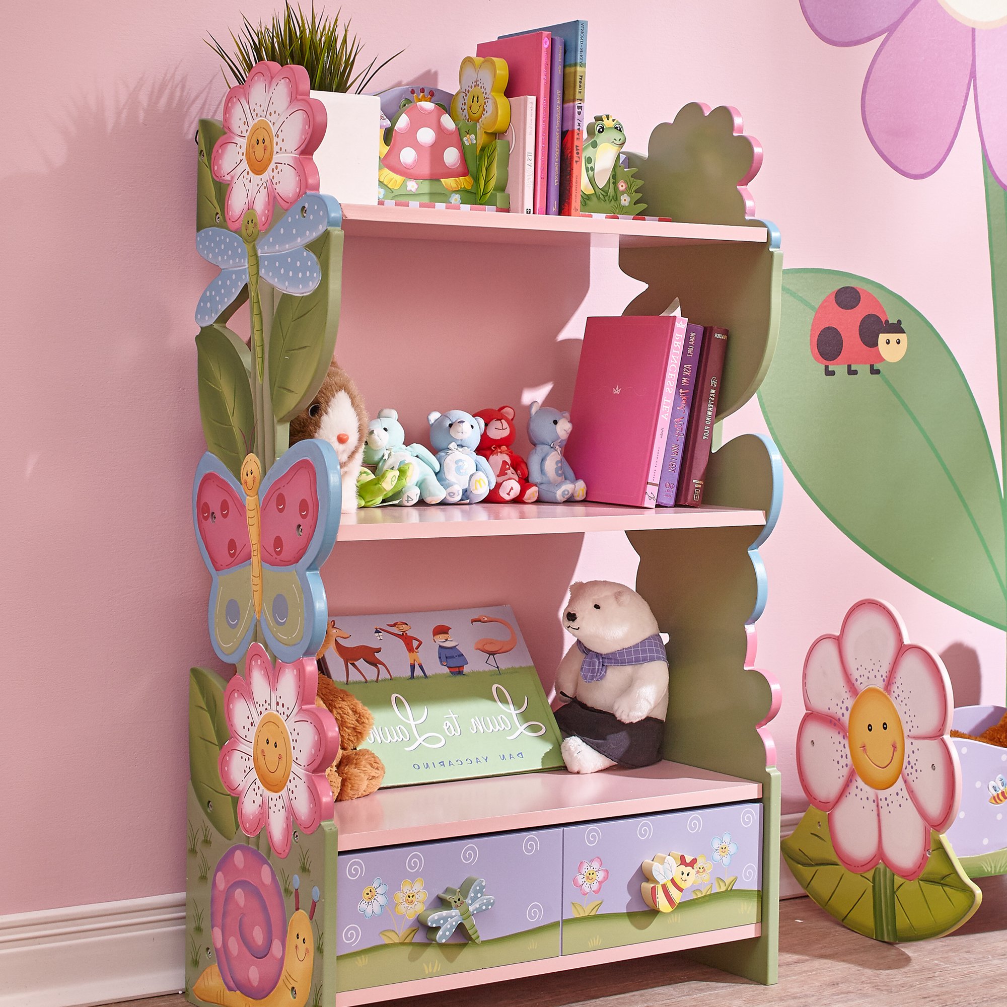 Fantasy Fields Magic Garden Wooden Kids Bookshelf with Storage Drawers - Colorful Multi-Tiered Bookshelf for Children's Bedroom, Playroom & Nursery Organization