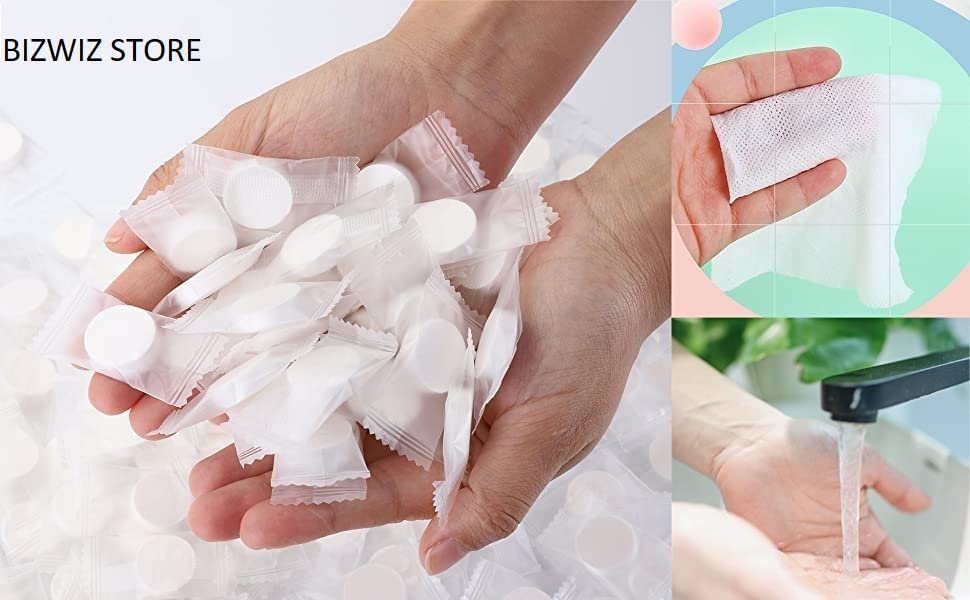 Skyzone 50Pcs Compressed Towel Tablets - Expandable Face Towels for Travel, Camping & Gym | Portable Disposable Magic Cloth Wipes That Expand with Water | Perfect for Outdoor Adventures, Emergency Kits & Daily Use