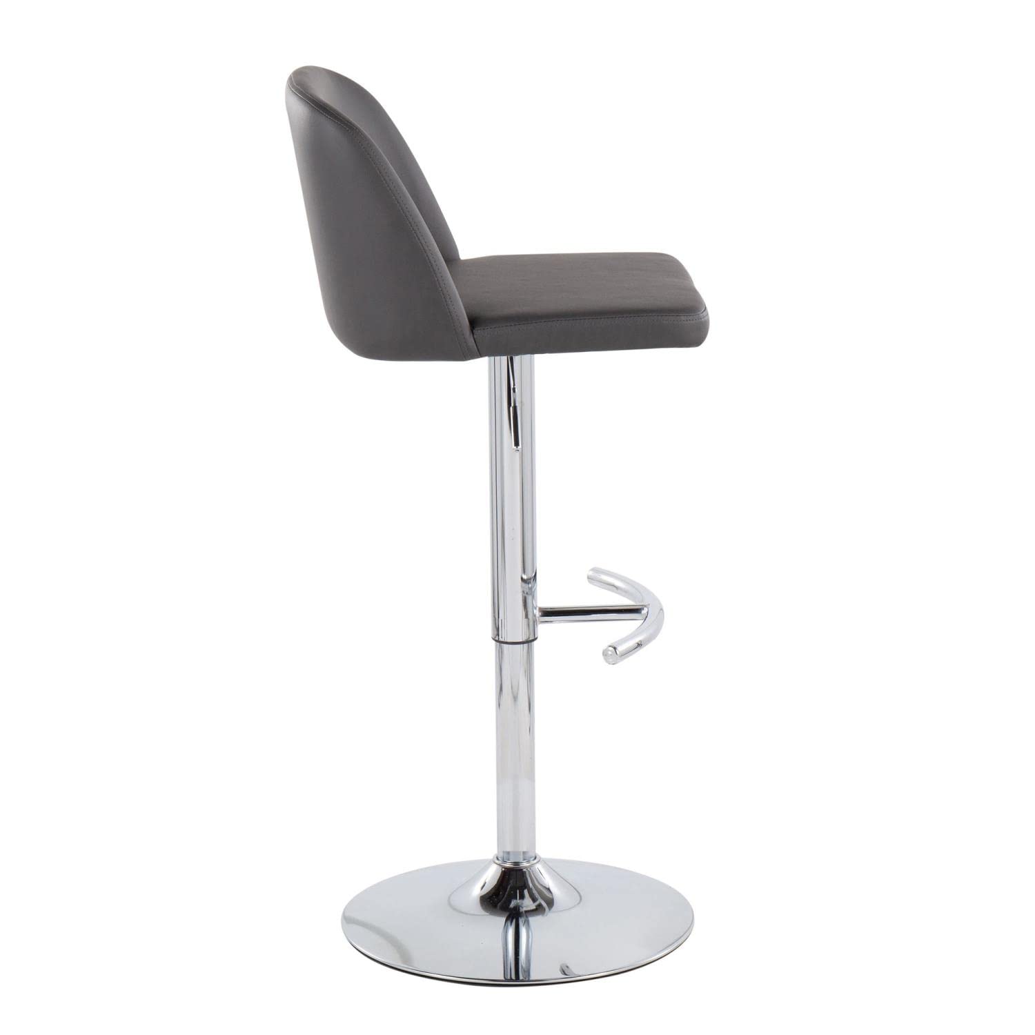 LumiSource Toriano Adjustable Swivel Bar Stool Set of 2 - Chrome Metal Frame with Grey Faux Leather Seat - Modern Kitchen Island & Home Bar Stools for Dining & Entertainment Areas