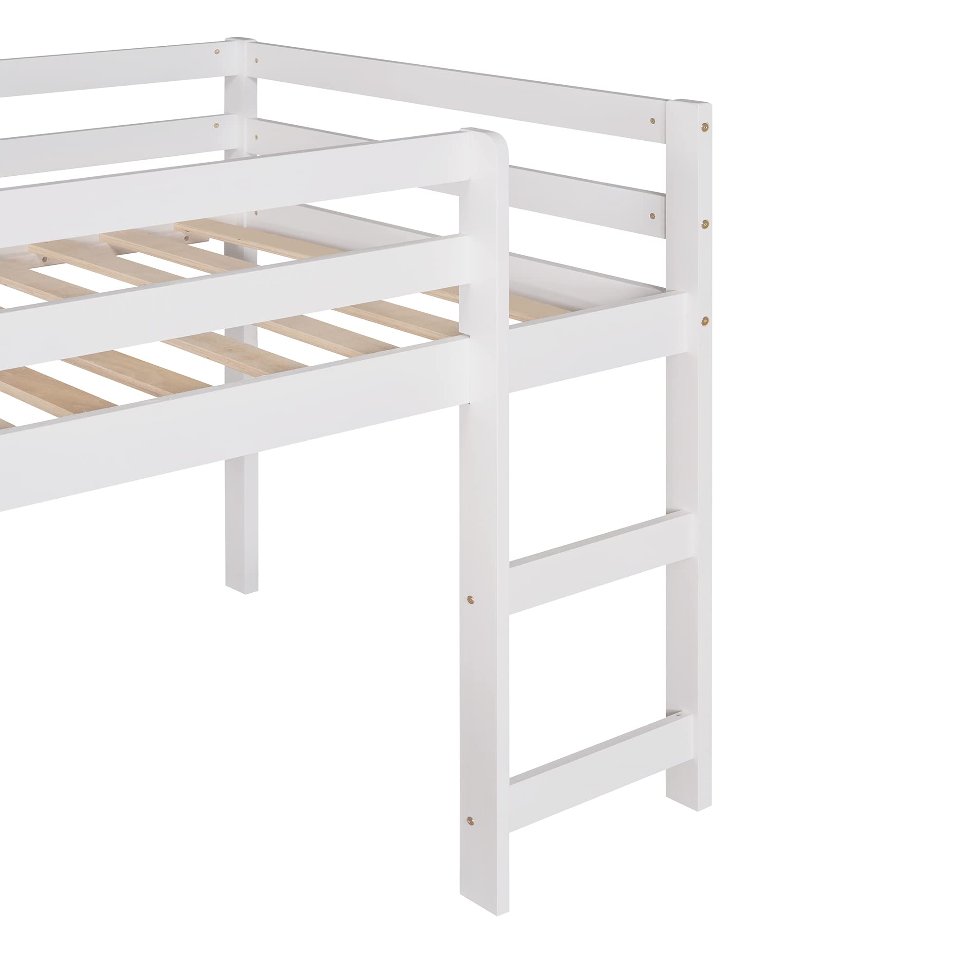 Merax Twin Low Loft Bed with Slide - Wooden Kids Bed Frame with Guardrail & Ladder - Space-Saving Bunk Bed for Small Bedrooms, Playrooms & Dorm Rooms (White)
